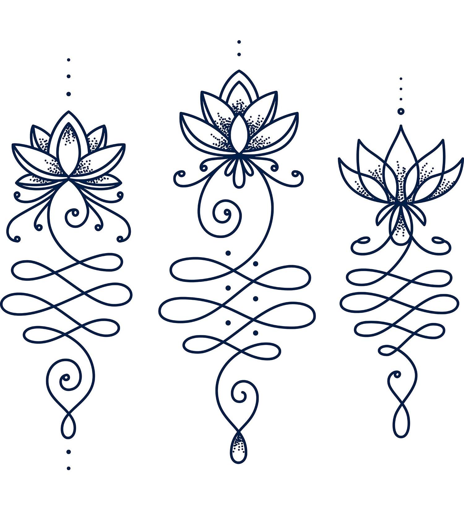 Unalome Lotus Semi-Permanent Tattoo - 4 Sheets, Navy Blue, Lasts 1-2 Weeks | Adult Men & Women Chest, Neck, Arm | Spiritual Symbol - Buy Online on SooperMarket.com