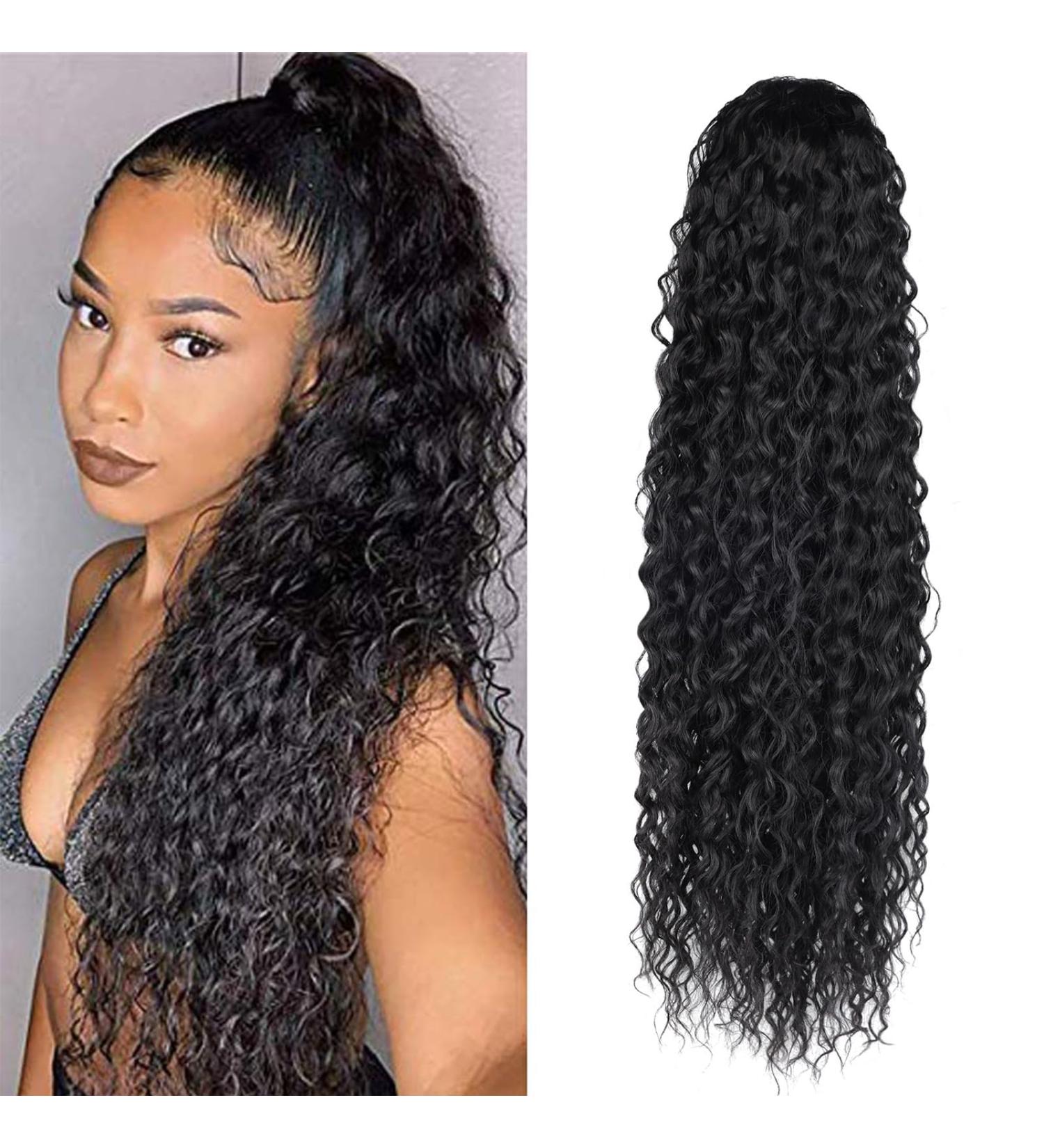 30 Curly Drawstring Ponytail Extension - Synthetic Hairpiece for Women (1B#) - Buy Online on SooperMarket.com