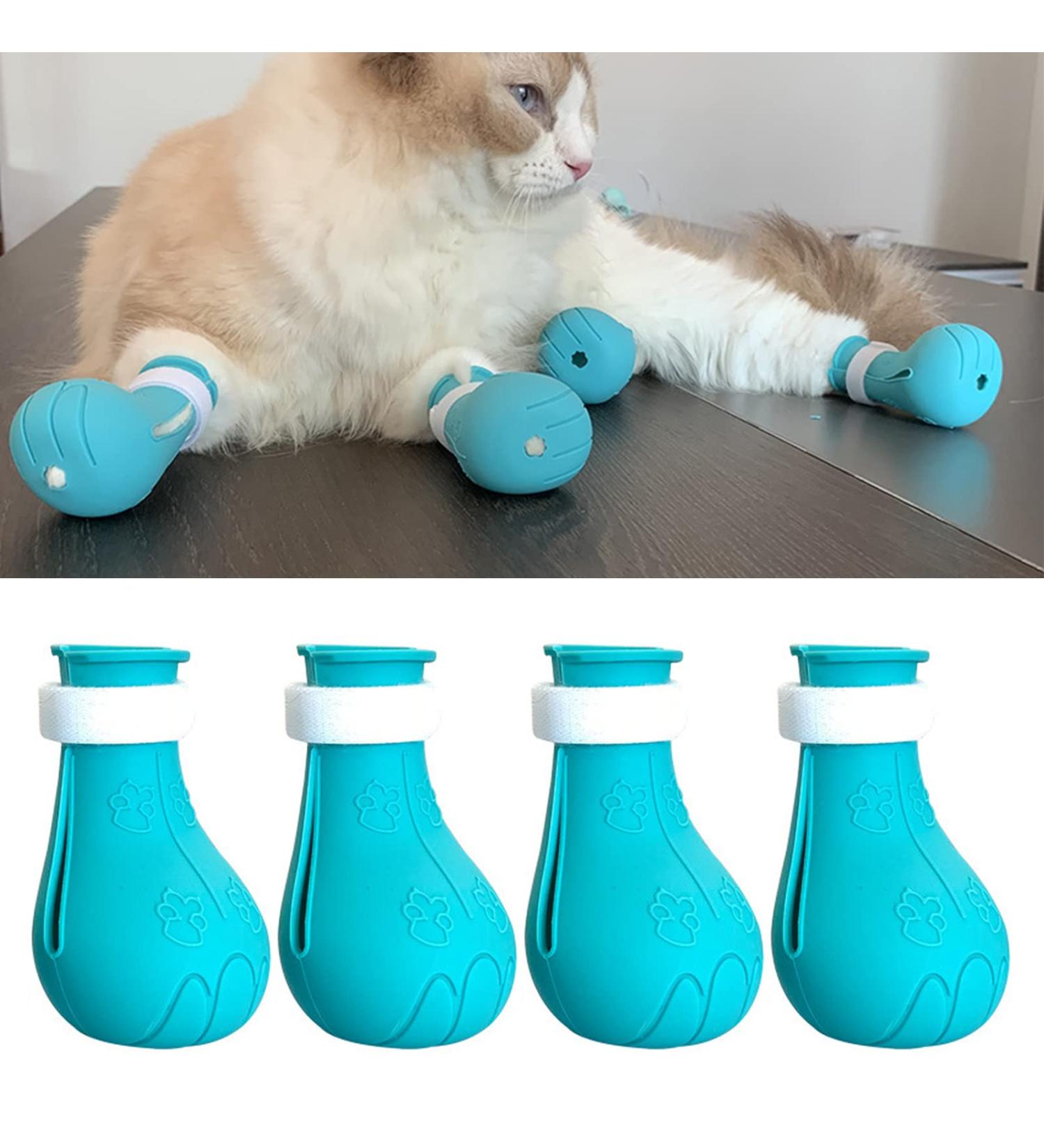 Shop Tita-Dong Cat Shoes: 4-Piece Silicone Anti-Scratch Boots & Nail Gloves for Cats - Blue Paw Protection & Claw Covers - Buy Online on SooperMarket.com