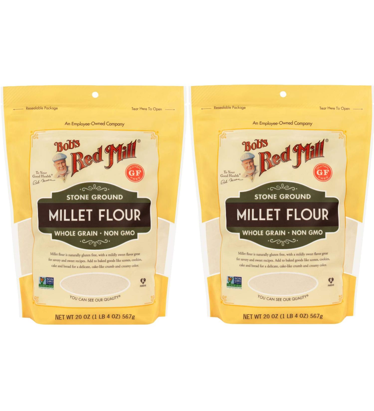 Bob's Red Mill Millet Flour | Gluten Free Whole Grain Flour | 20 Ounce Resealable Pouch | Pack of 2