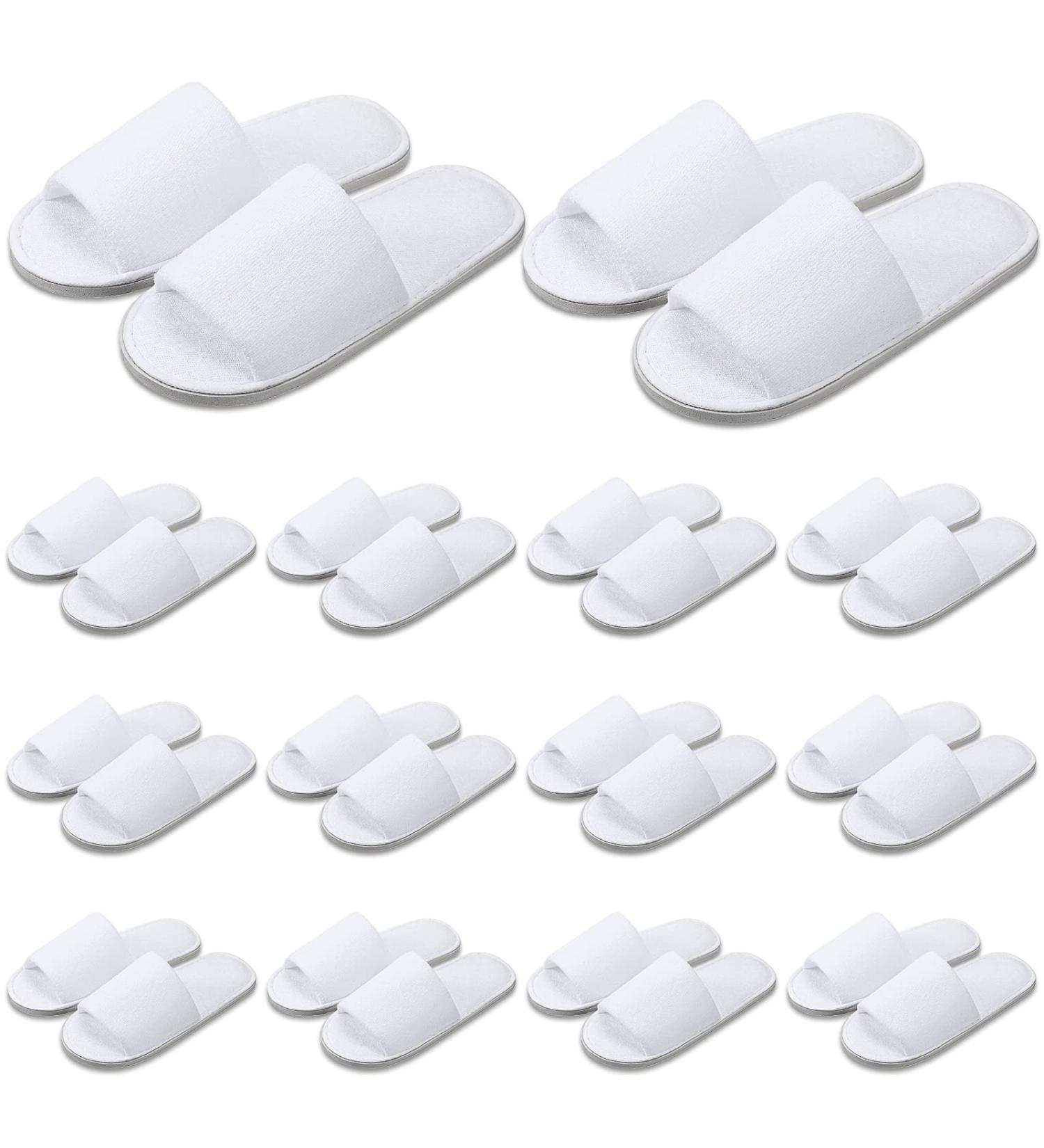 12 Pairs White Disposable Spa Slippers - Open Toe Guest Bridesmaid Travel Slippers - Fits Most Men and Women - Buy Online on SooperMarket.com