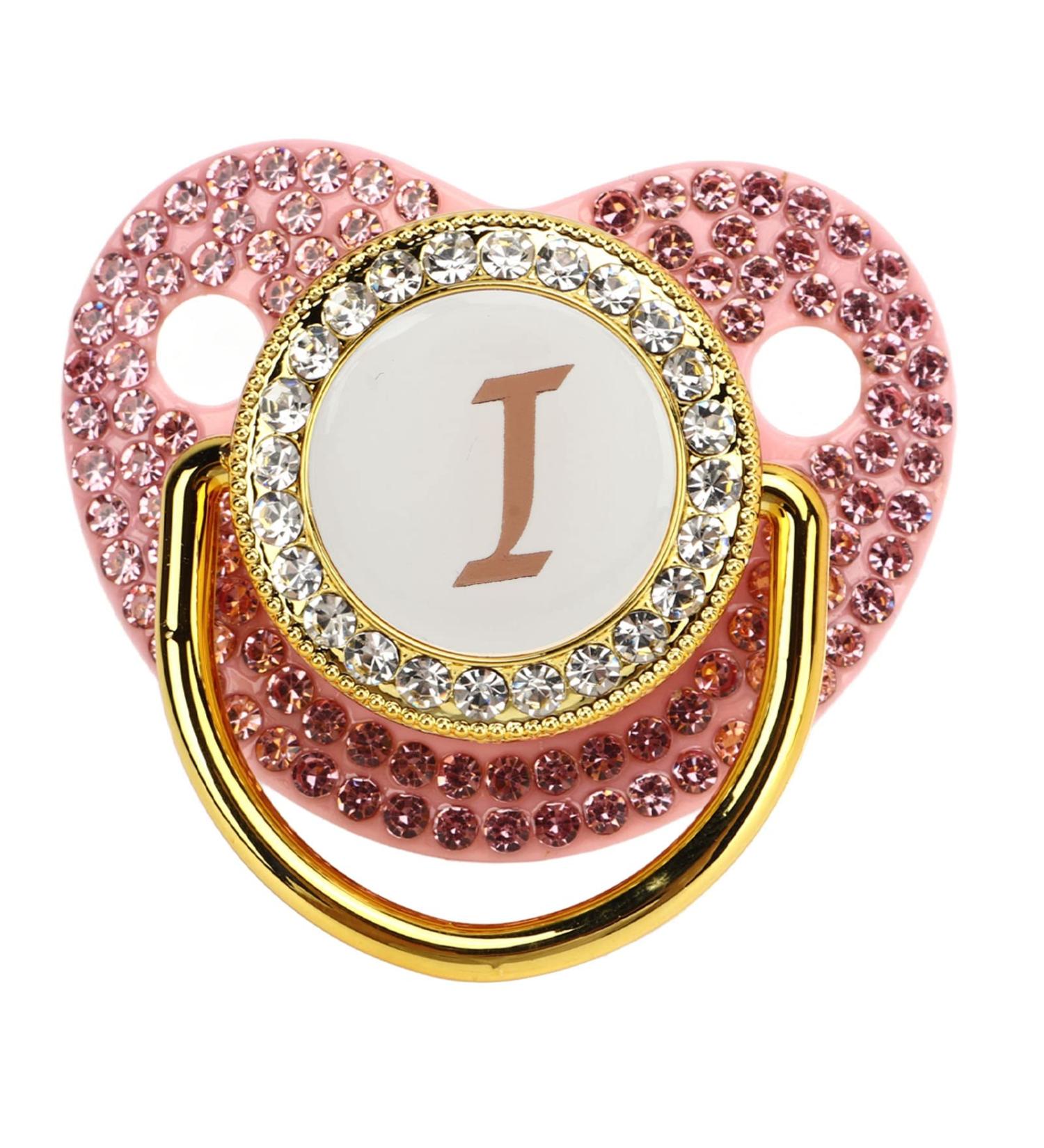 Gold Baby Pacifier Set | Rhinestone Lightweight Pacifier for Babies 6-18 Months | Cute Home Use Gift (Letter I) - Buy Online on SooperMarket.com