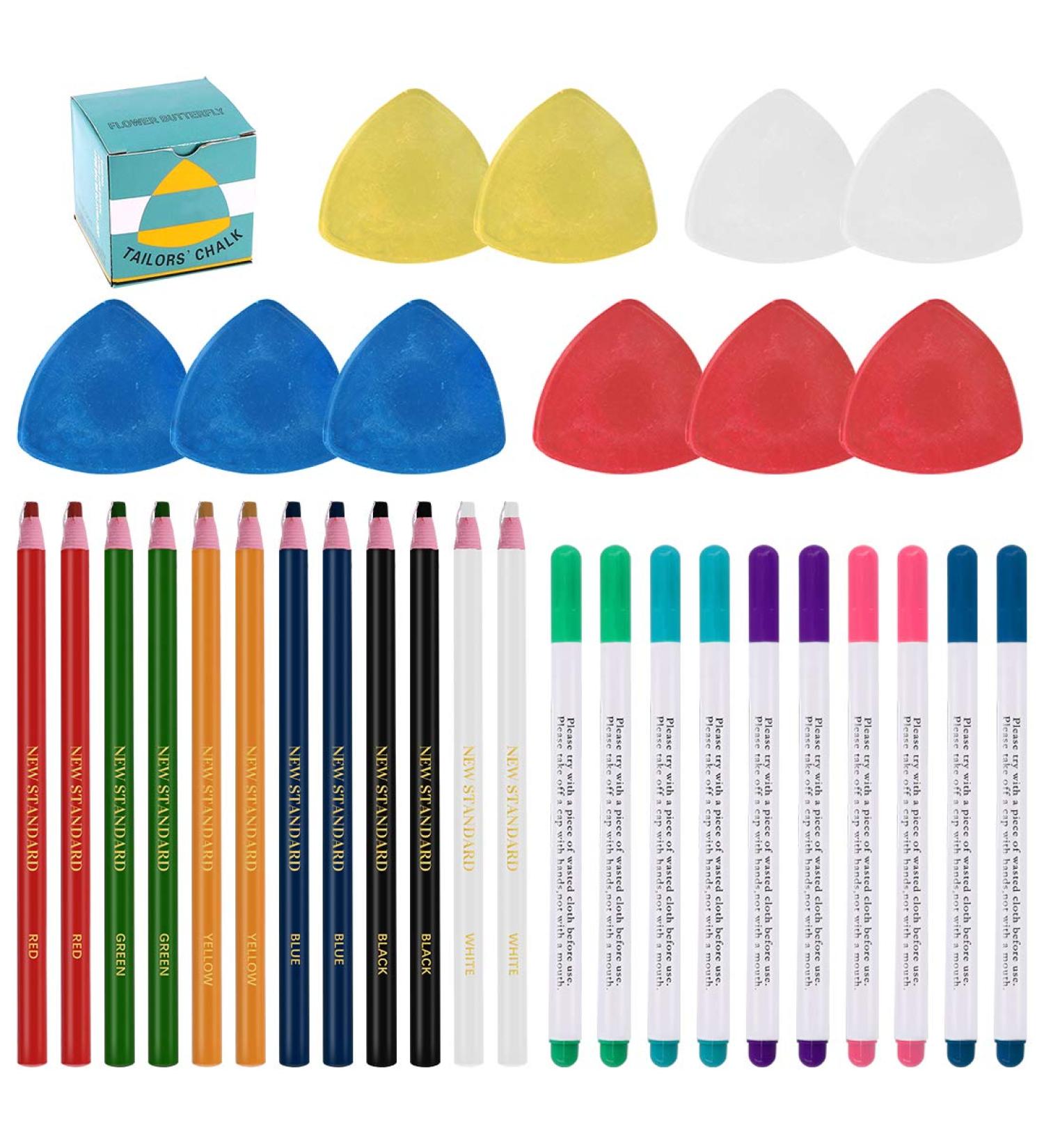 Swpeet 32Pcs Professional Sewing Tools Kit with Tailor's Chalk, Sewing Mark Pencil, and Fabric Marker Pen - 10 Color Options for Precision Sewing Marking - Buy Online on SooperMarket.com