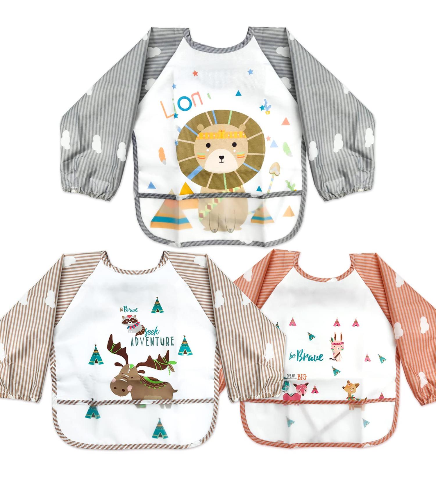 Shop LISOPO Baby Bibs - Waterproof Sleeved Bibs for 6-36 Months | 3pcs Washable & Durable - Buy Online on SooperMarket.com