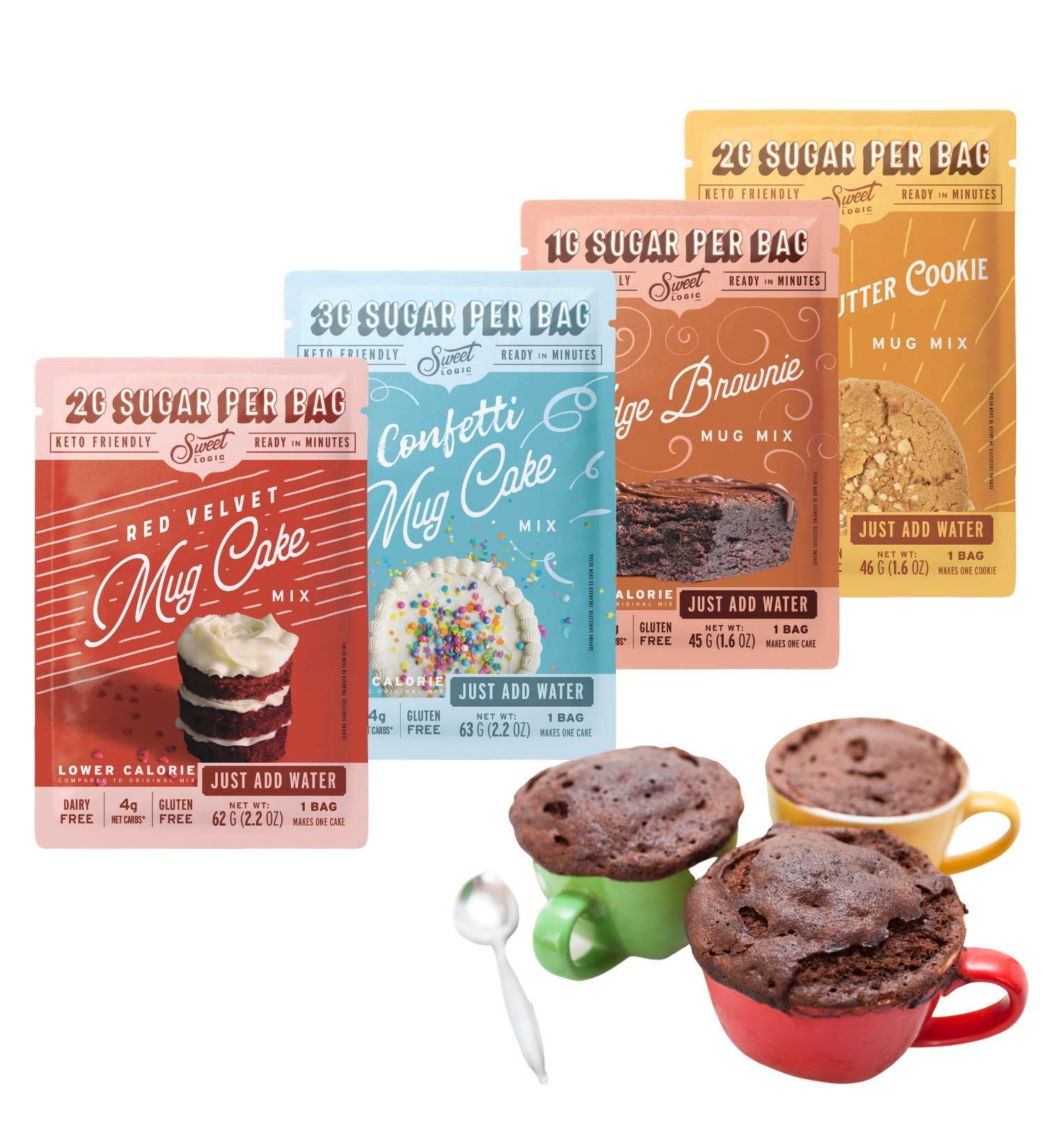 SWEET LOGIC Keto Mug Cake Mix | 3-4g Net Carbs | One Minute Easy Baking | Gluten-Free, Sugar-Free Dessert | 4 Pack Variety - Buy Online on SooperMarket.com