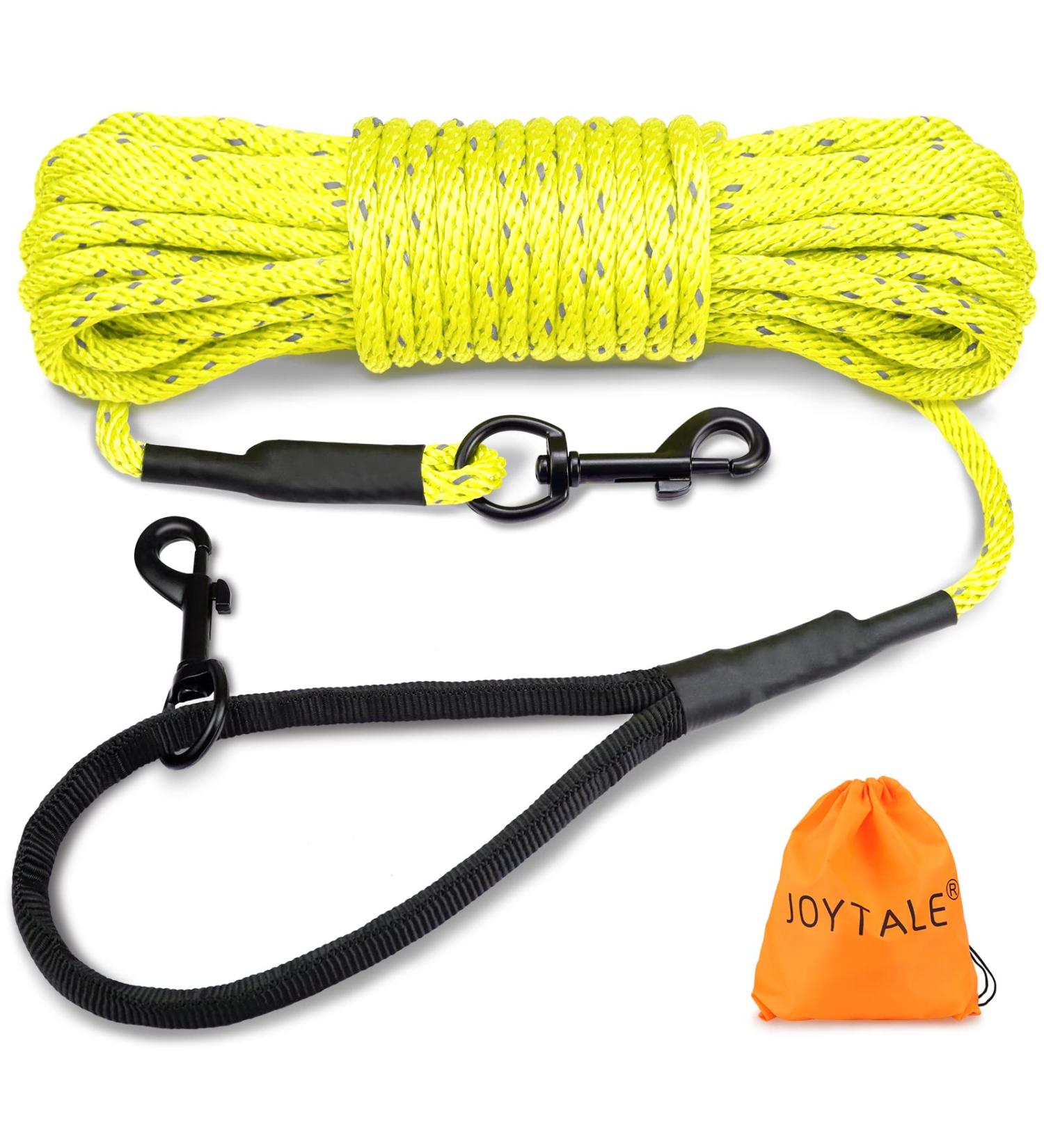 Joytale Reflective Dog Leash - 5m Padded Handle Training Line for Puppies & Small Dogs | Durable Nylon with 2 Carabiner Hooks | Neon Yellow - Buy Online on SooperMarket.com