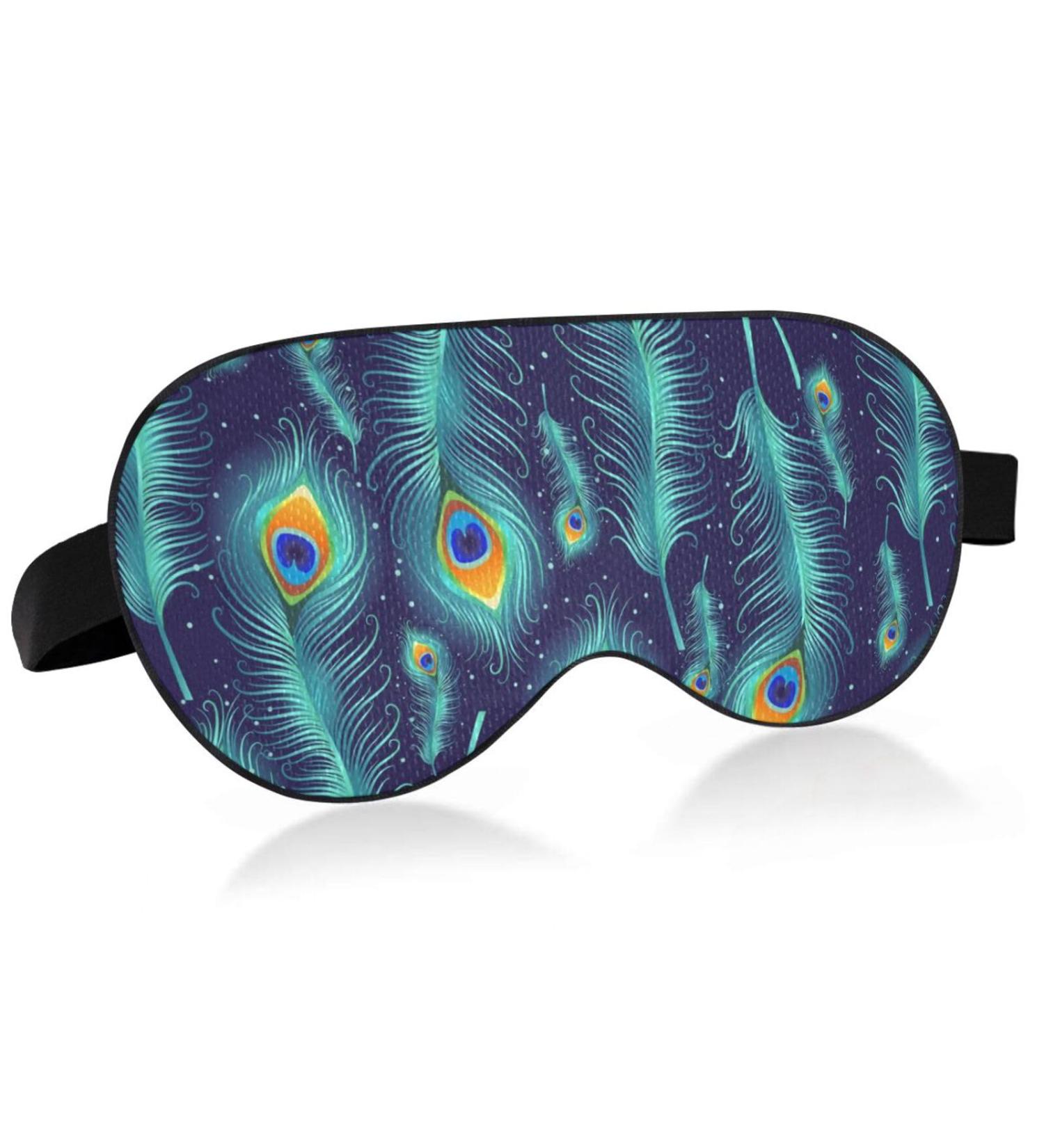 Adjustable Light Blocking Eye Mask for Deep Sleep - Haskirky Adult Men and Women Travel, Yoga, Meditation - Peacock Feather Design - Buy Online on SooperMarket.com