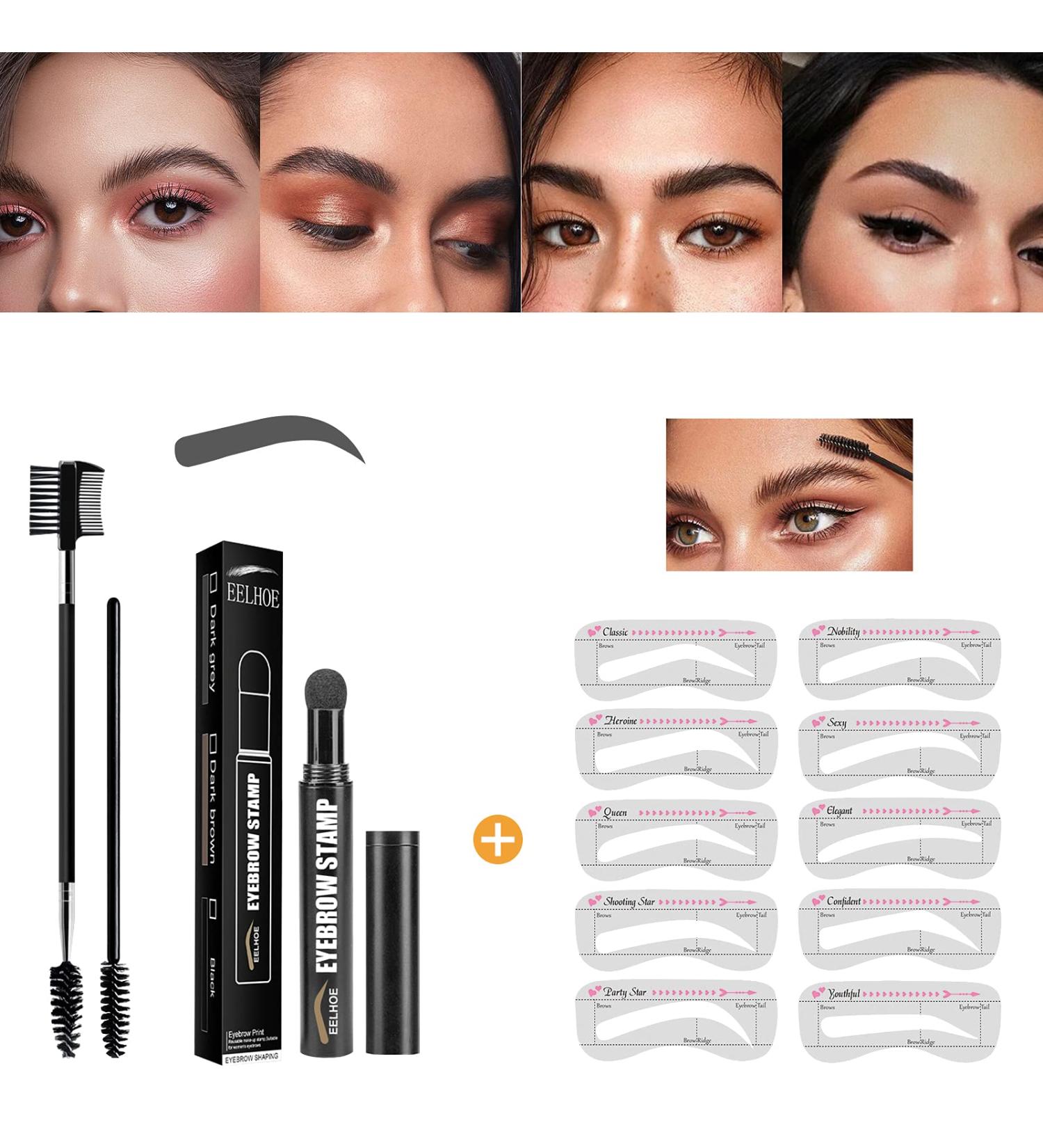 One-Step Reusable Eyebrow Stamp Set | Natural Dark Gray Eyebrow Gel & Powder Template | Perfectly Shaped Brows - Buy Online on SooperMarket.com