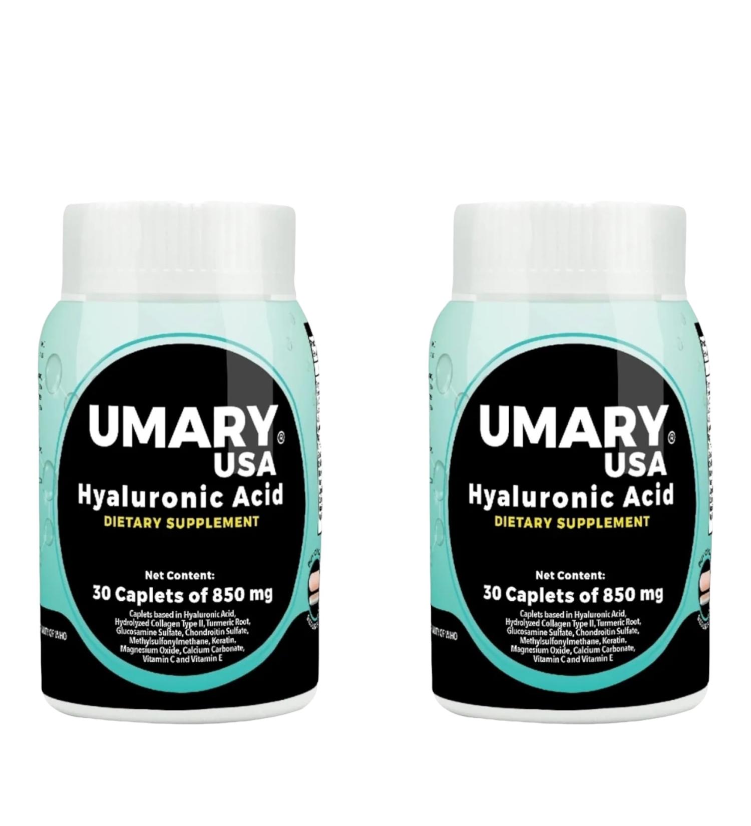(2 Pack) of hyaluronic acid 30 caplets 850 mg with Free zai xpress Pills Organizer