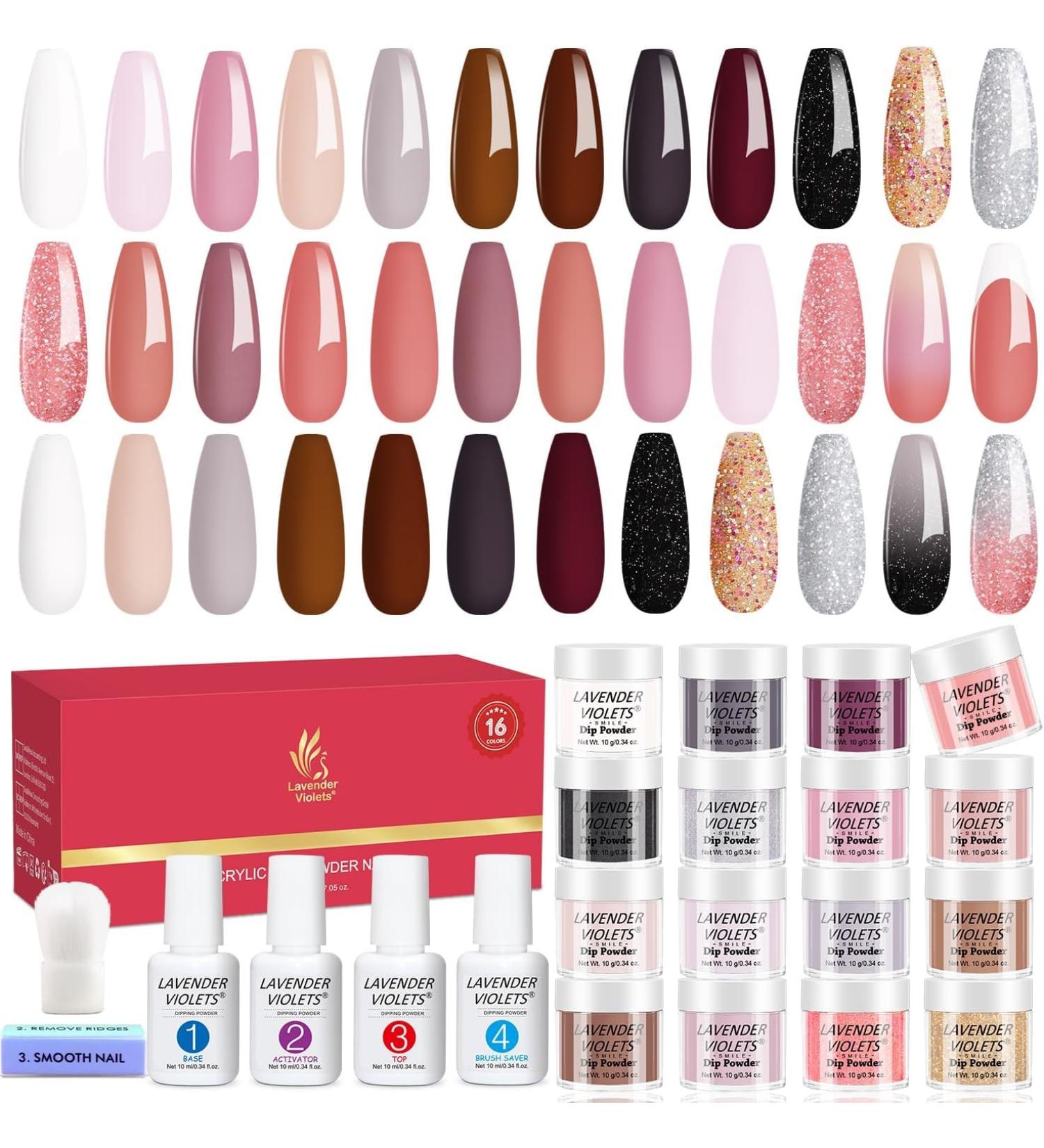 Buy Lavender Violets Dip Powder System - 20 PCs French Nail Starter Kit with Base & Top Coat for Perfect Manicure | Acrylic Powder Color for Nail Art - Buy Online on SooperMarket.com