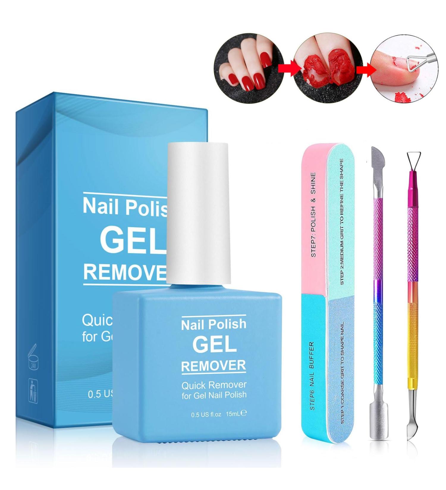Quick Gel Nail Polish Remover Set | Shape N Buff & Cuticle Pusher | Effortless 2-5 Min Removal | Colorful Nail Care Essentials - Buy Online on SooperMarket.com