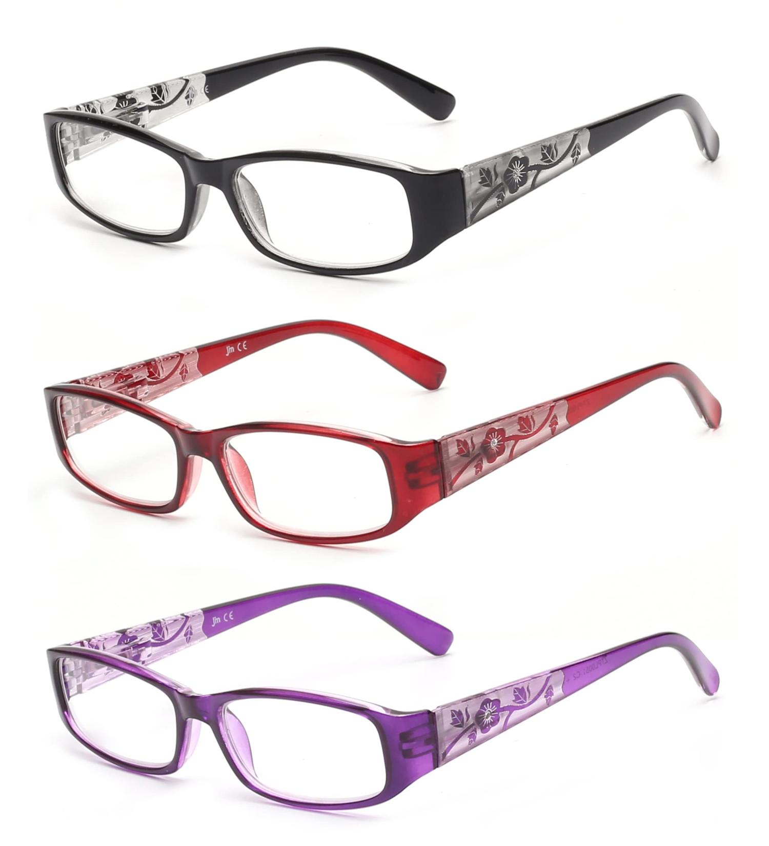 JM 3 Pack Women's Reading Glasses - Vintage Rectangular Readers +1.5 Diopters - Spring Hinge - Mixed Colors - Buy Online on SooperMarket.com
