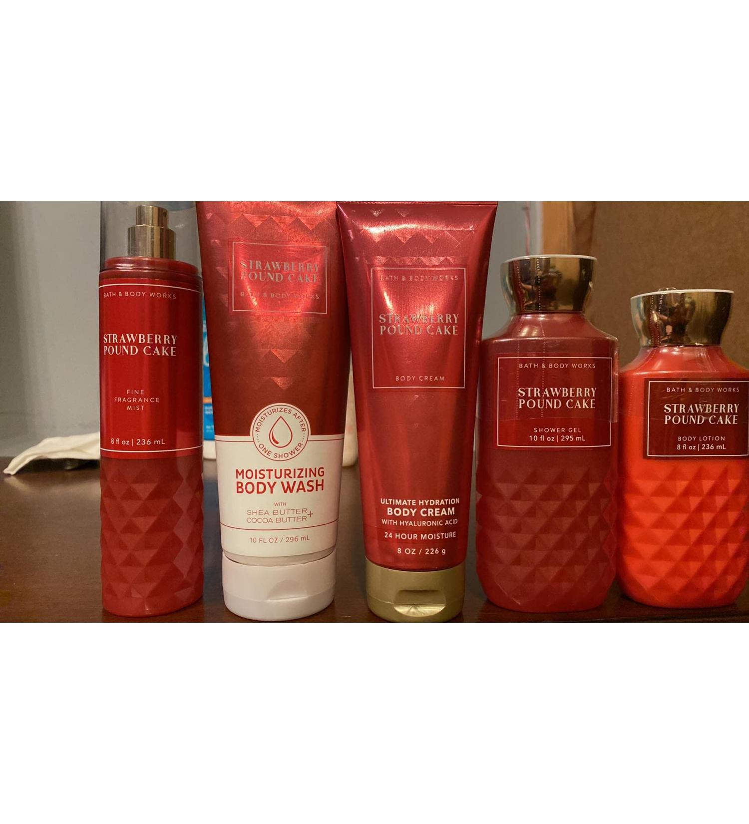 Bath & Body Works Strawberry Pound Cake Skin Care Bundle - Wash, Mist, Cream, Shower Gel, Lotion (Full Size) - Buy Online on SooperMarket.com