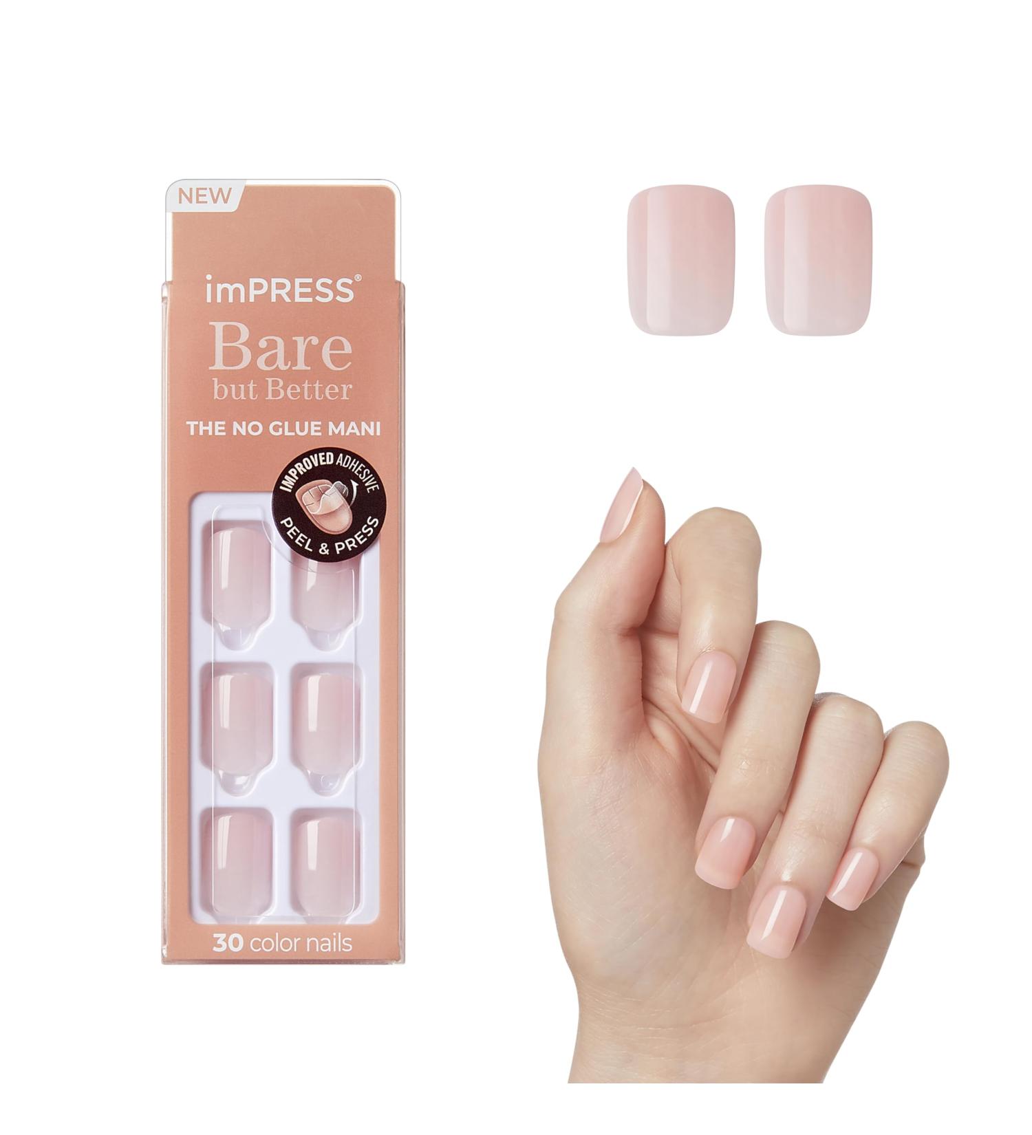 KISS imPRESS No Glue Mani Press-On Nails - Color Instinct Light Pink Short Squoval Shape 30 Nails + Prep Pad & Manicure Tools - Shop Internationally - Buy Online on SooperMarket.com
