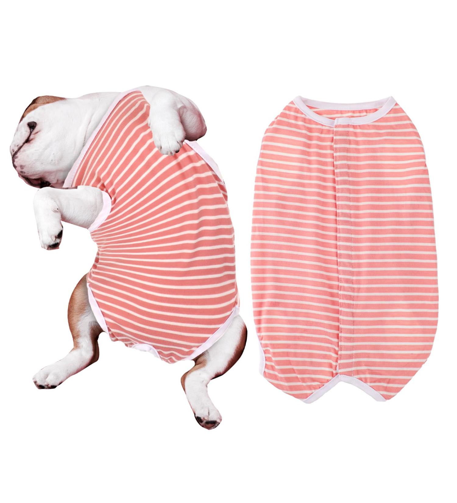 WLLHYF After Surgery Dog Recovery Onesie Comfortable Puppy Post Neuter Surgery Shirt Cone Alternative Wound Protective Body Suit Clothes for Large Small Dogs (Pink White Stripe) (Small) - Buy Online on SooperMarket.com