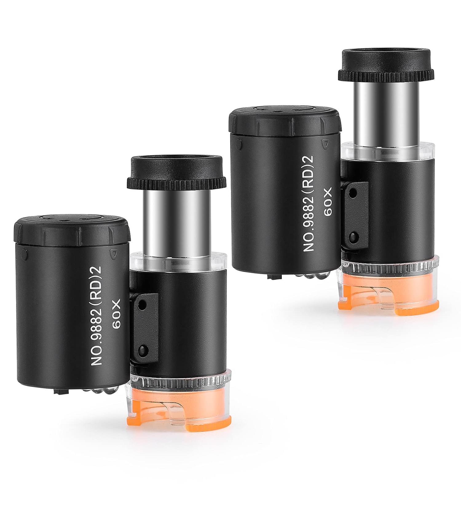 2 Pieces 60X Mini Pocket Microscope with Jewelers Eye Loupe - Portable Magnifying Glass for Handcrafts, Jewelry, Diamonds, Gems - Black - Buy Online on SooperMarket.com