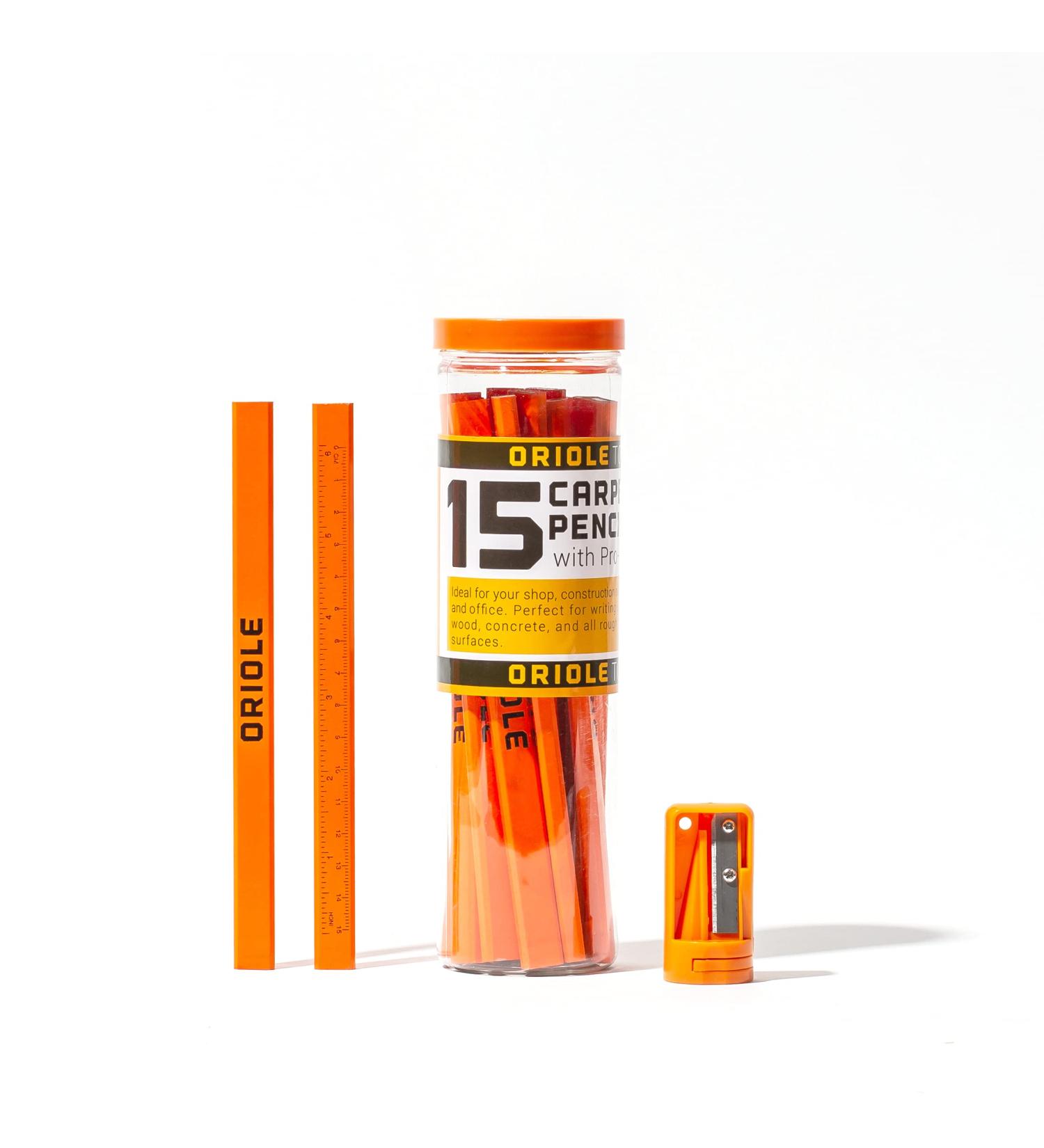 Orange Carpenter Pencil Set - Includes 15 Flat Construction Pencils with Printed Ruler  1 Carpenter Pencil Sharpener & 1 Clear Storage Container - Smoothly Write on Wood  Concrete & Stone - Pencil Kit - Buy Online on SooperMarket.com