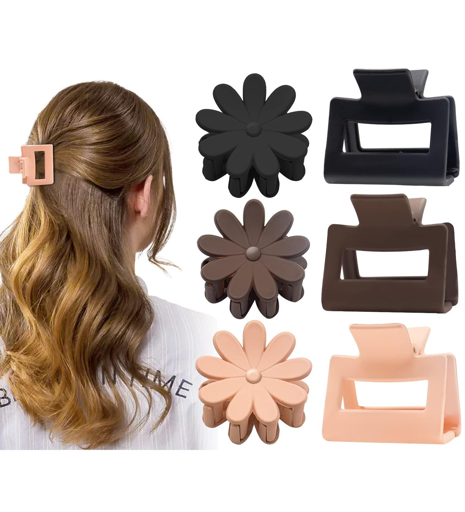 6 Pack Small Flower Claw Clips - Neutral Colors Non-Slip Hair Clips for Thin Hair - 2 Inch Rectangle Design for Women & Girls - Buy Online on SooperMarket.com