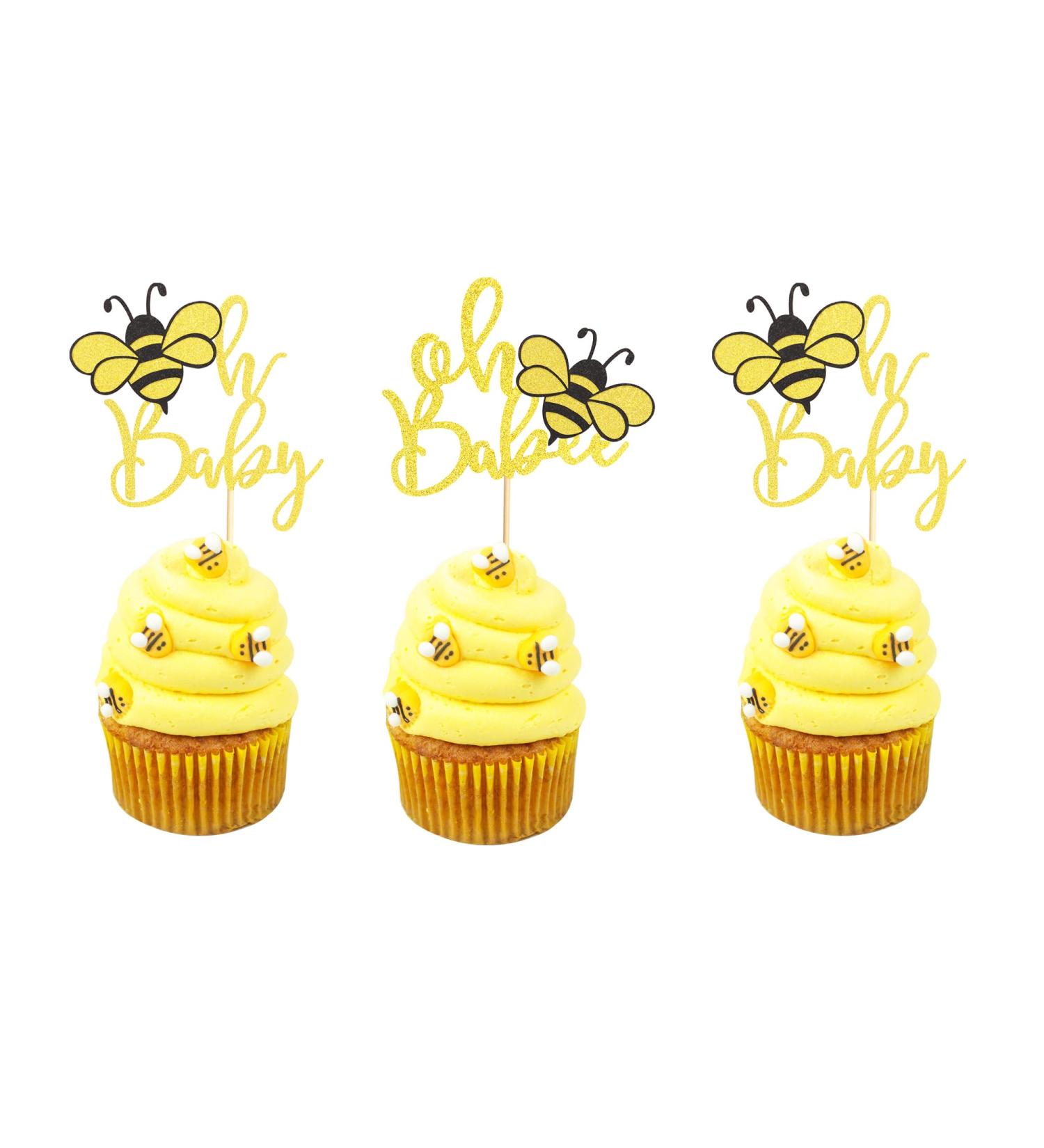 Arthsdite 24Pcs Bumble Bee Cupcake Toppers Oh Babee Cupcake Picks Oh Baby Cupcake Pick Decorations for Bee Theme Baby Shower Kids Baby Shower Birthday Party Decorations Supplies - Gold Black Glitter Bee Oh Baby Cupcake Toppers - Buy Online on SooperMarket.com