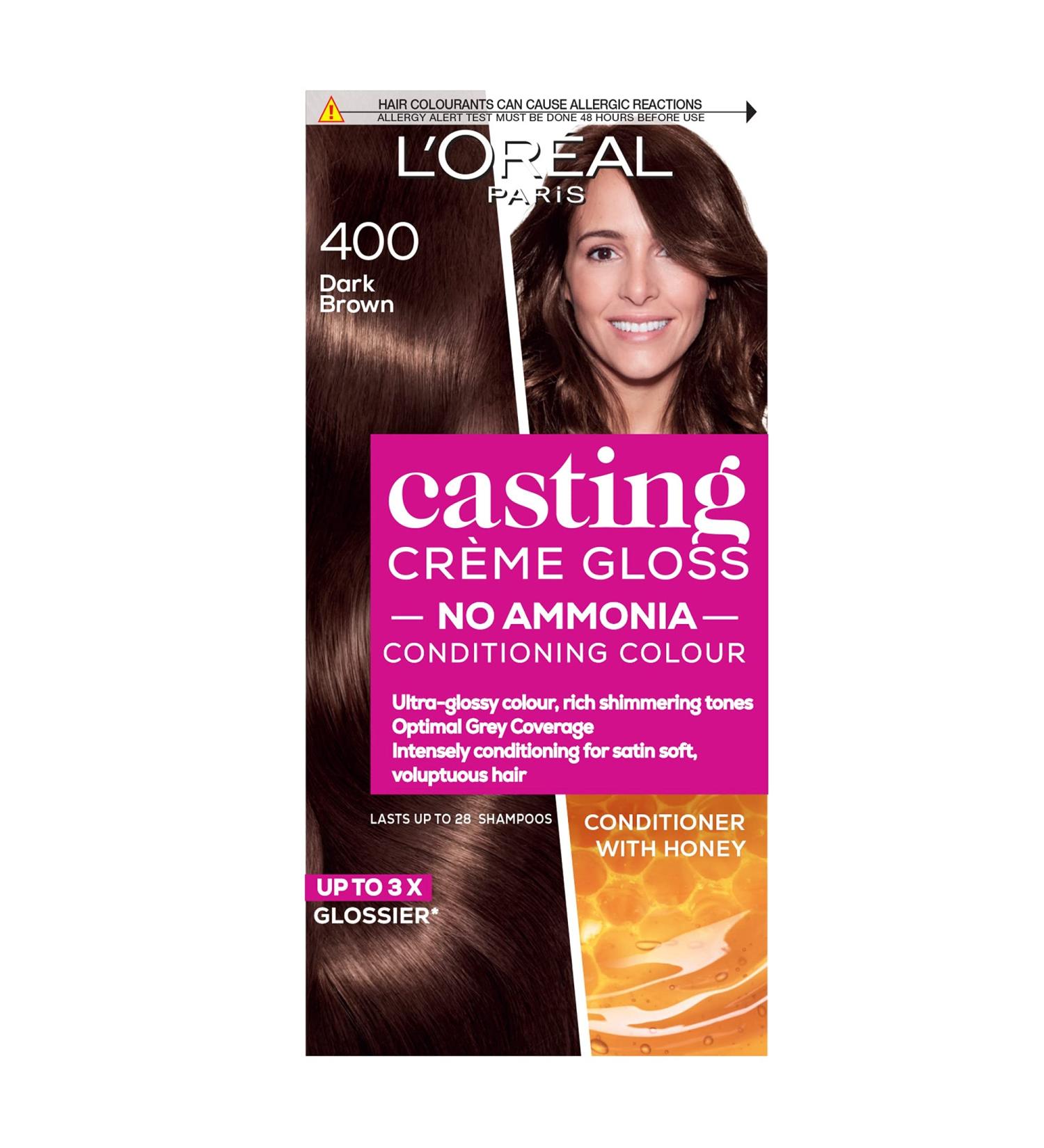 L'Oreal Paris Ammonia-Free Semi-Permanent Hair Dye 400 Dark Brown Glossy Hair Colour 28 Shampoos Casting Cr me Gloss - 1 Application - Buy Online on SooperMarket.com