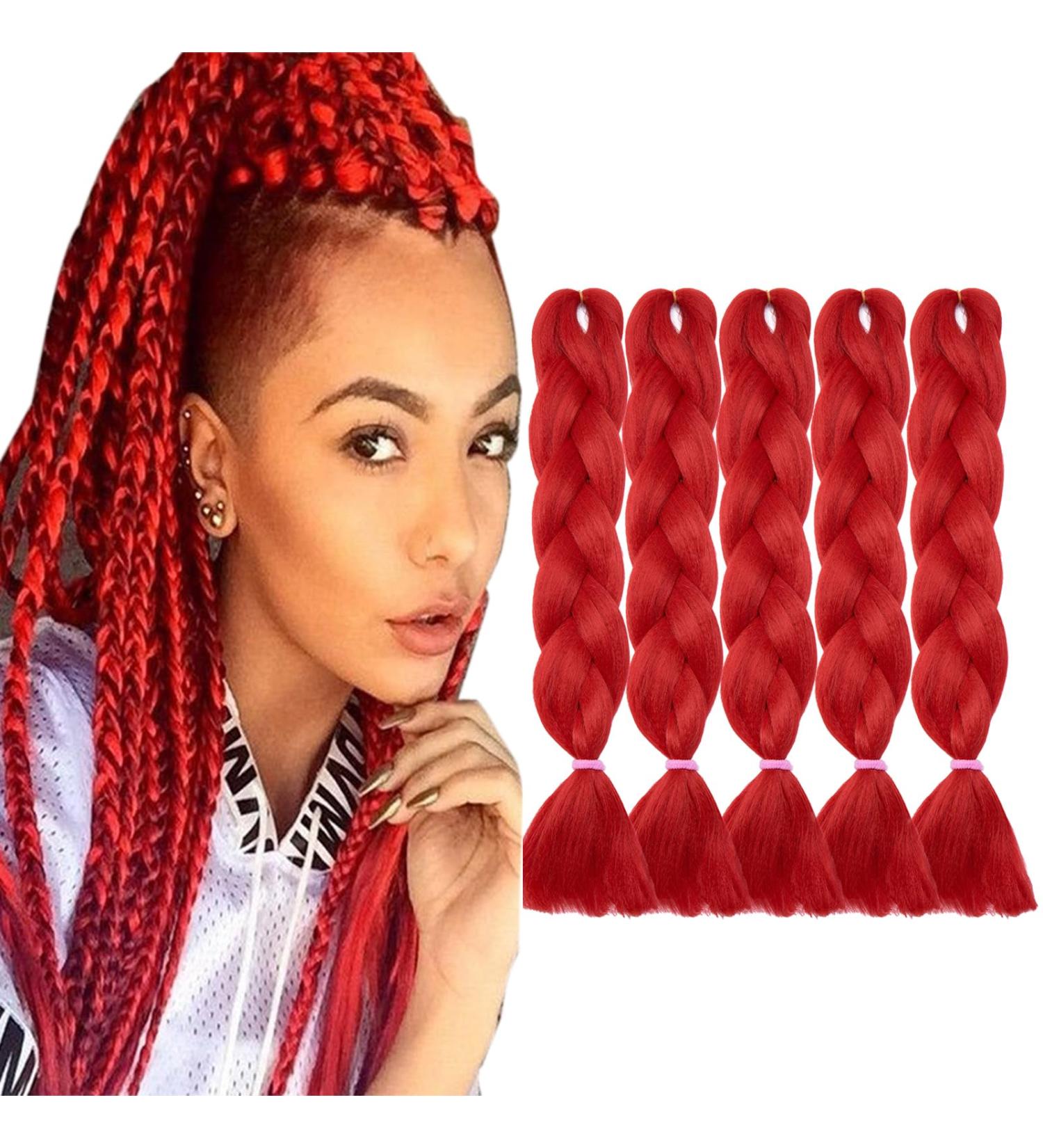 Tess Braids Extensions 60 cm | 5 Pack Jumbo Kanecalon Hair Extensions | Hot Red Box Braids - Premium Quality 100g Bundle - Buy Online on SooperMarket.com