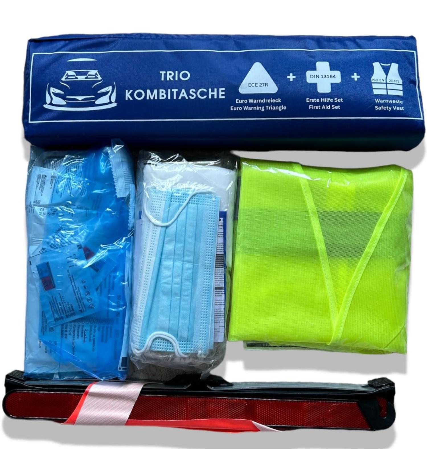 VZL KFZ Auto & Combith Construction Kit 2024 - T V Tested First Aid Set with Warning Triangle & Vests | International Shipping - Buy Online on SooperMarket.com