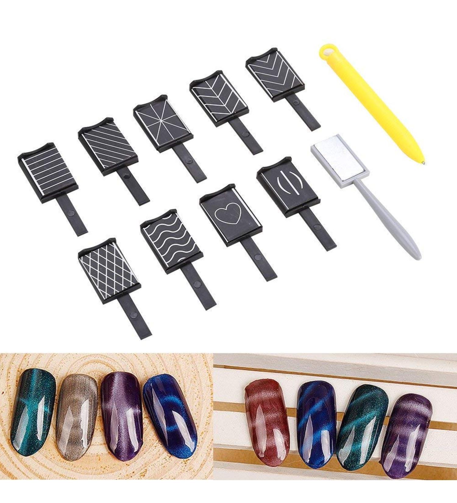 Long-Lasting Double-Head Gel Magnet -11Pcs/Set 3D Cat Eye Magnetic LED Polish Soak Off Stick Manicure Nail Art Tools - Buy Online on SooperMarket.com
