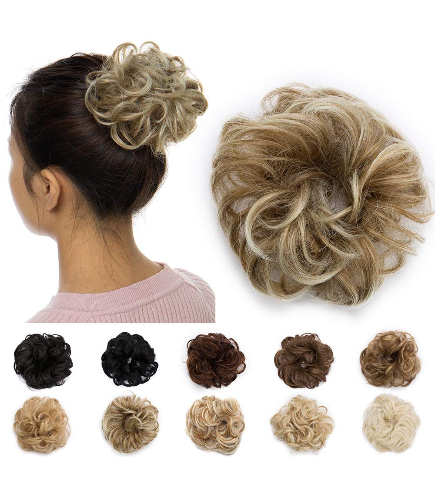 Sandy Brown to Bleach Blonde Messy Hair Bun Donut Chignon Updo Scrunchie - 25g Hairpiece Extension - Buy Online on SooperMarket.com
