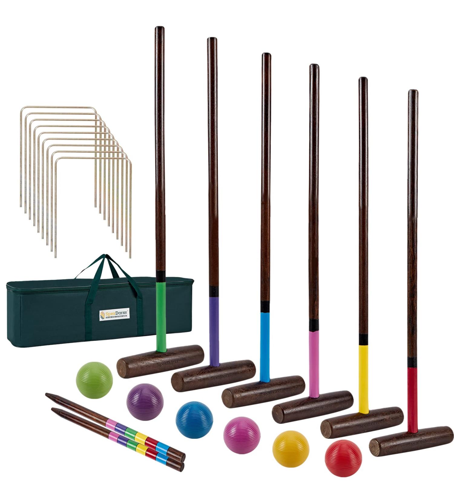 SpexDarxs 32 Six Player Croquet Set with Premium Wooden Mallets & Carry Bag - Fun Outdoor Lawn Game for Kids & Adults - Buy Online on SooperMarket.com