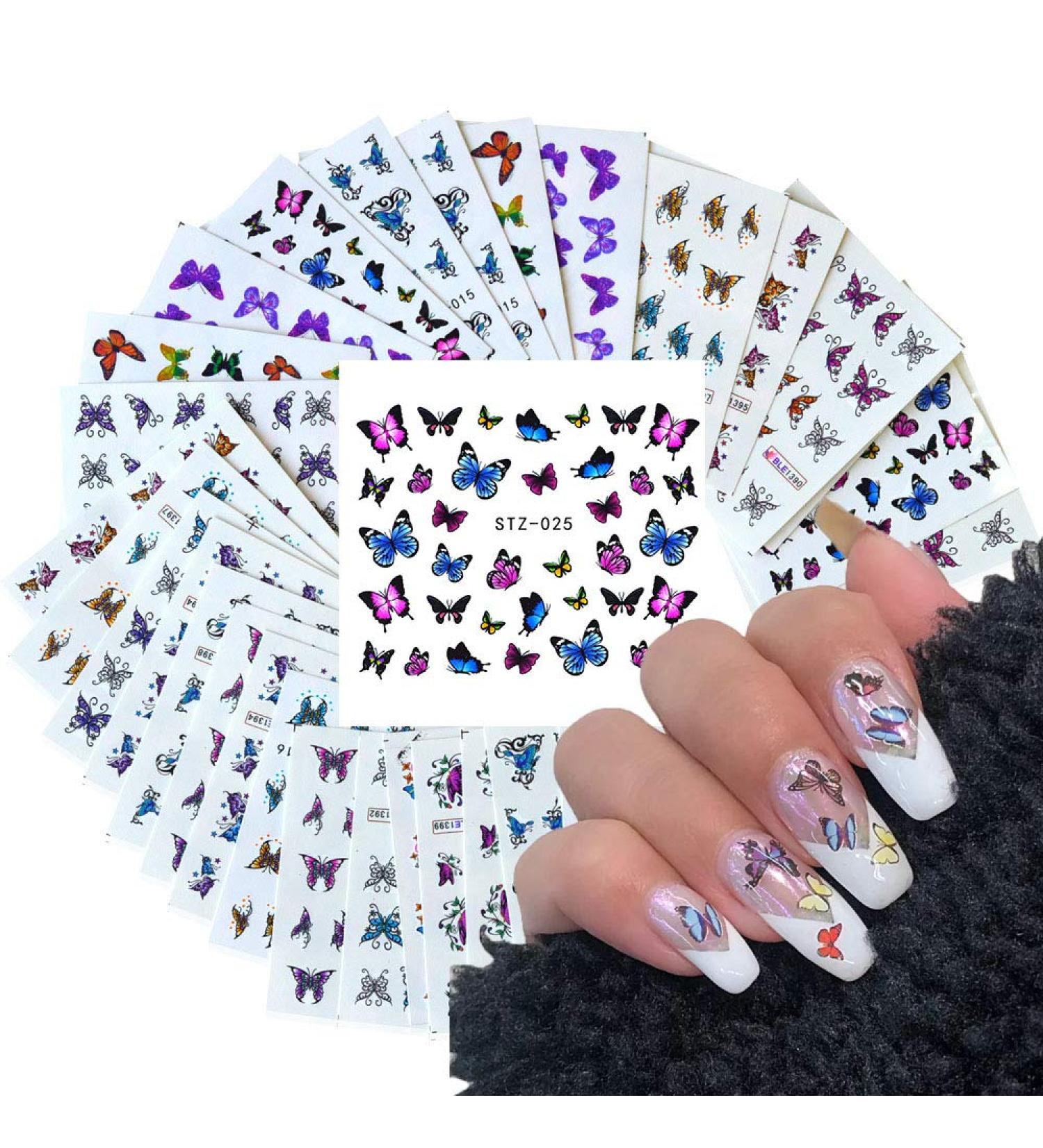 30 Sheets Butterfly Nail Art Stickers | Water Transfer Decals for Women | Manicure Tips Wraps Decorations Kit - Buy Online on SooperMarket.com