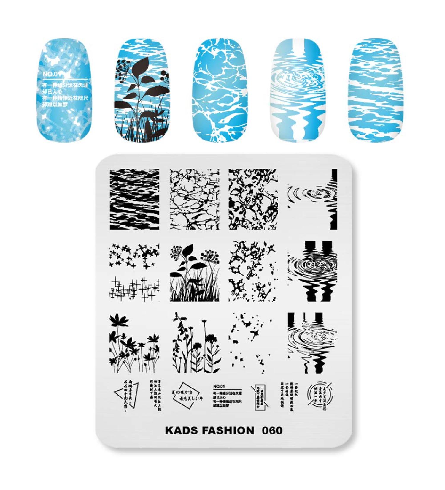 Alexnailart Nail Art Stamping Plates Image Template Wave Water ripple Plant Word Pattern Design Stamper Nail Art DIY Print Manicure Nail Art Stencil Tools FA060 - Buy Online on SooperMarket.com