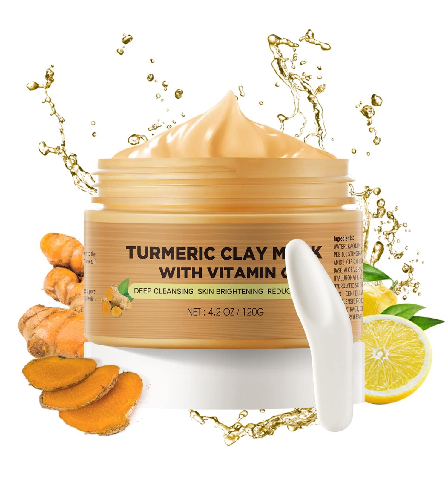 Turmeric & Vitamin C Clay Face Mask for Dark Spots | Blackhead Remover & Deep Cleansing Facial Mask 4.2OZ - Buy Online on SooperMarket.com