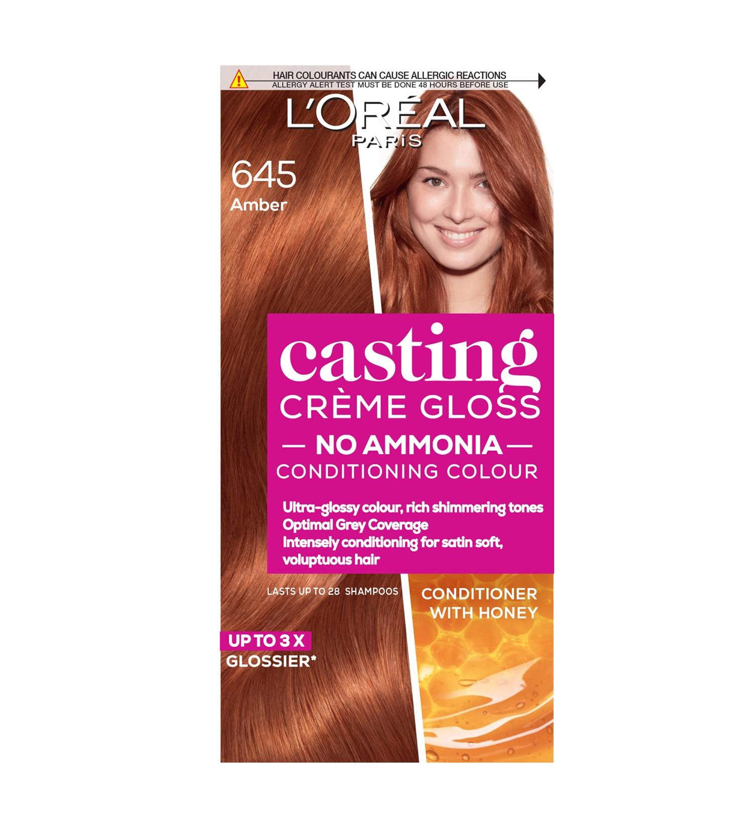 LOr al Paris Ammonia-Free Semi-Permanent Hair Dye 645 Amber Red Glossy Colour - Natural Finish, Up to 28 Shampoos, Casting Cr me Gloss - 1 Application - Buy Online on SooperMarket.com