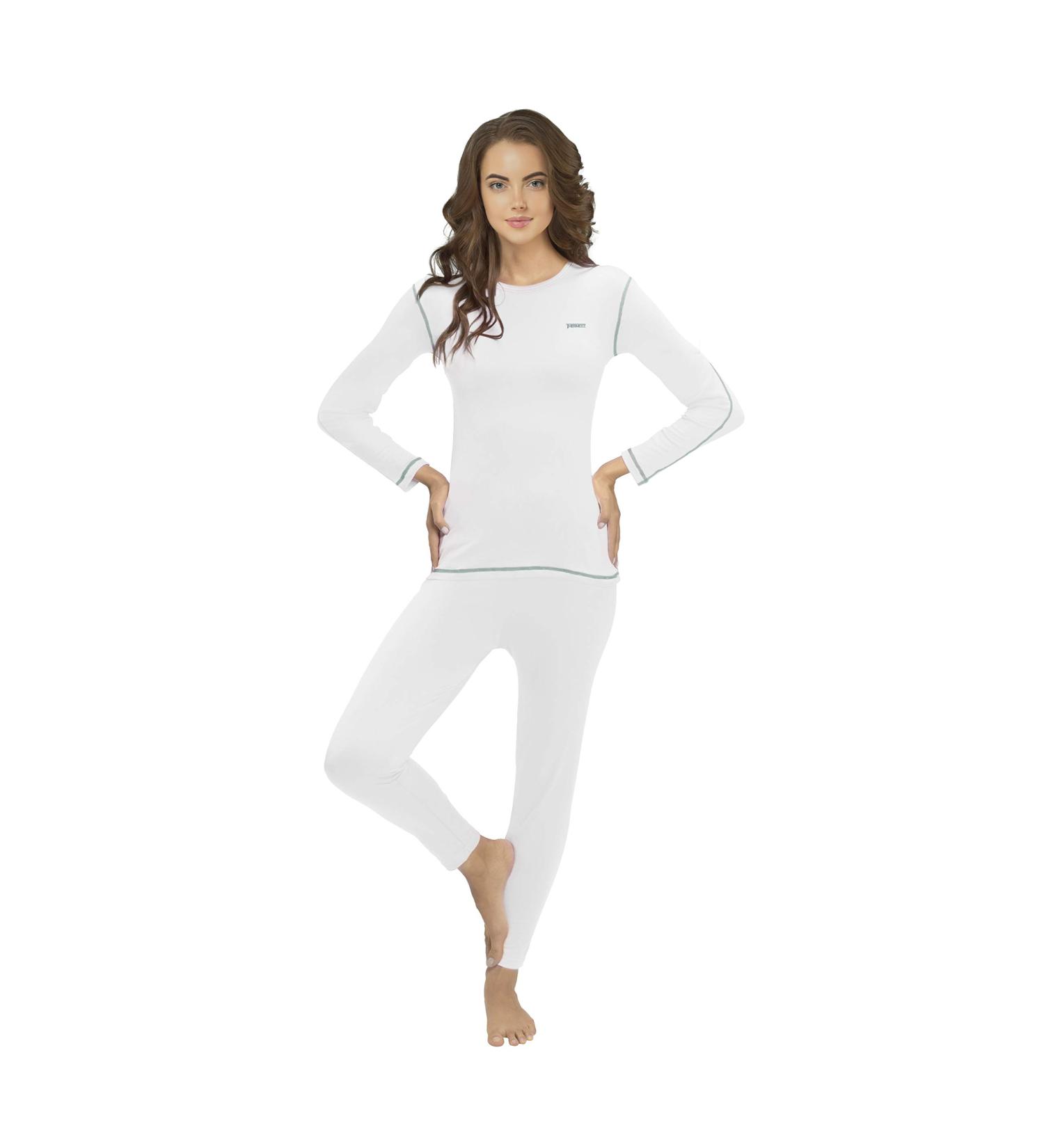 Women's Thermal Long Johns Set | Sleeve Shirt & Pants Base Layer | White XL | for Ski & Extreme Cold - Buy Online on SooperMarket.com