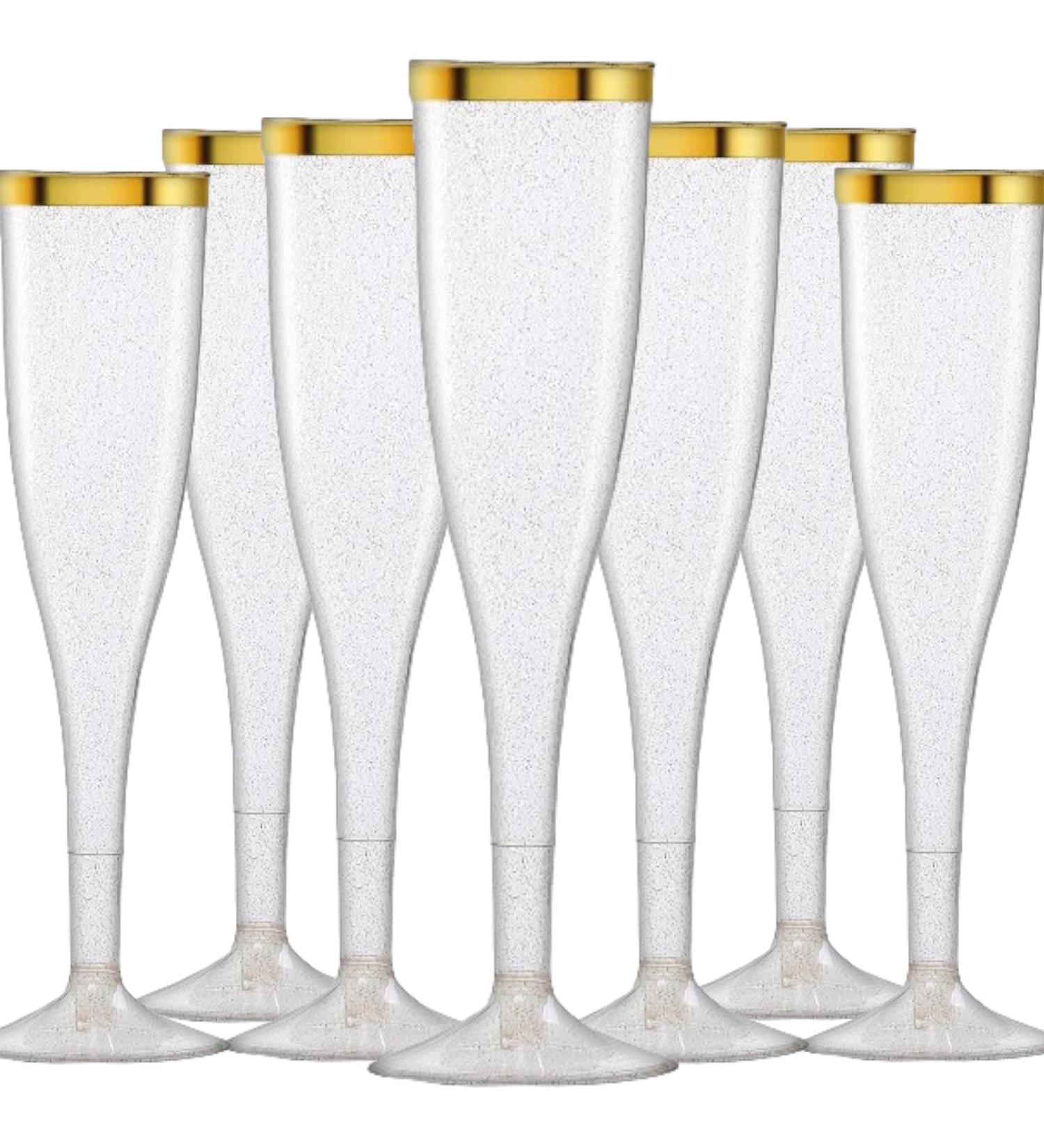 48 Gold Glitter Disposable Champagne Flutes - Ideal for Wedding Toasting and Parties - Buy Online on SooperMarket.com