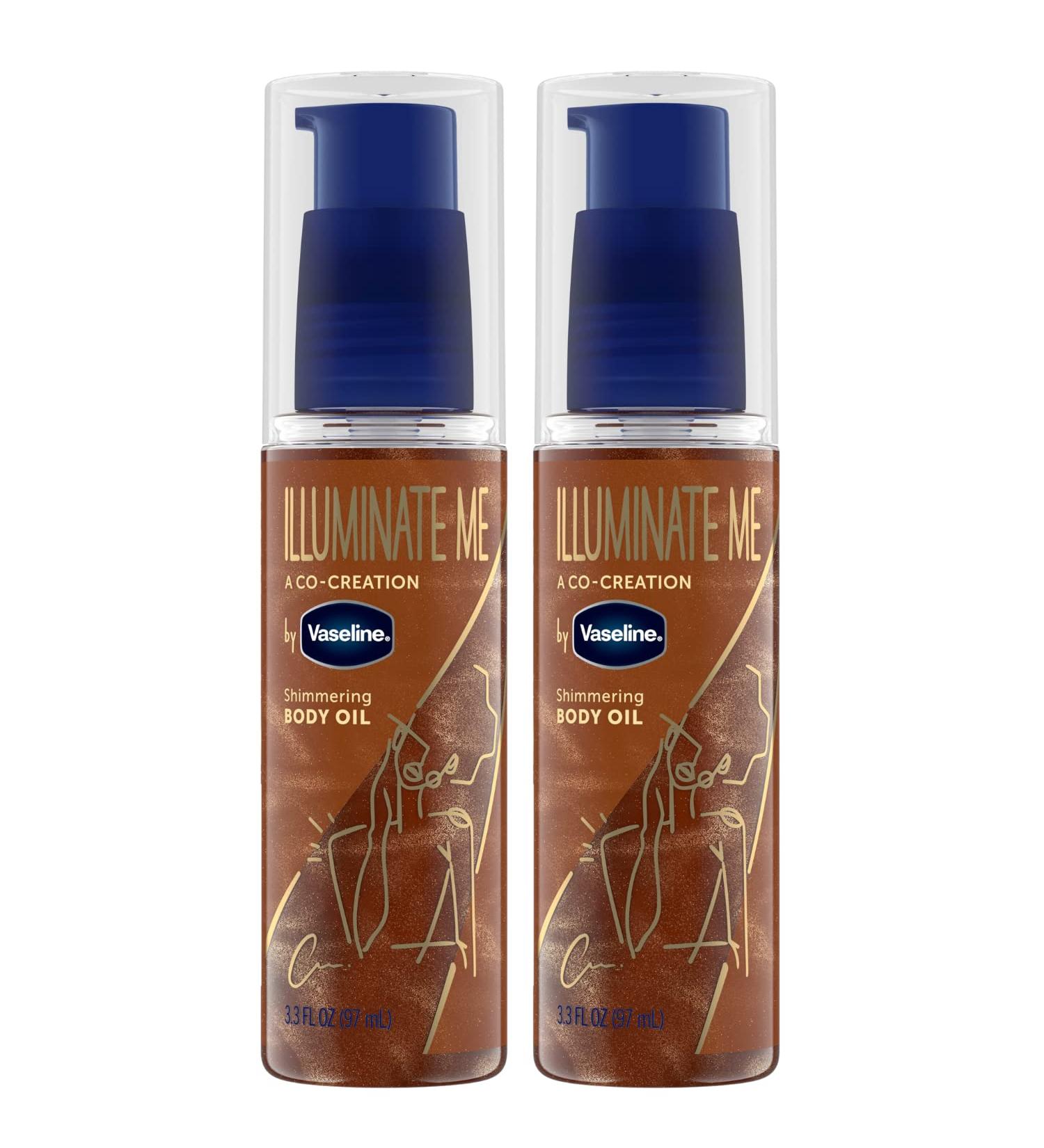 Vaseline Illuminate Me Body Oil - Shimmering Bronzer for Melanin-Rich Skin | Radiant Hydrating Shimmer Oil (3.3 Oz Pack of 2) - International Shipping Available - Buy Online on SooperMarket.com