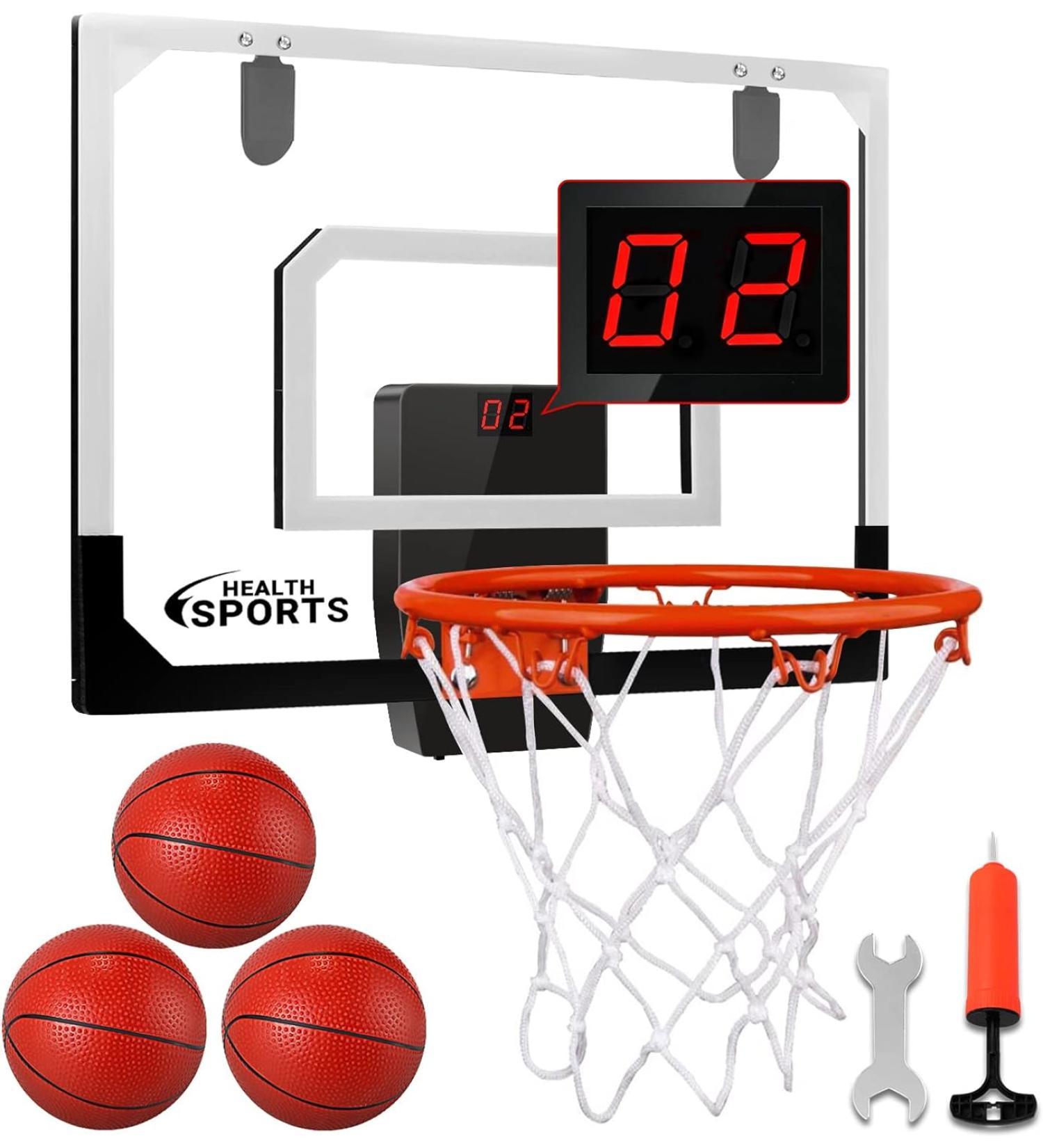 AOKESI Indoor Basketball Hoop with Electronic Scoreboard - Mini Over The Door Toy for Boys  Men  and Adults | Perfect Gift for Ages 5-12 - Buy Online on SooperMarket.com