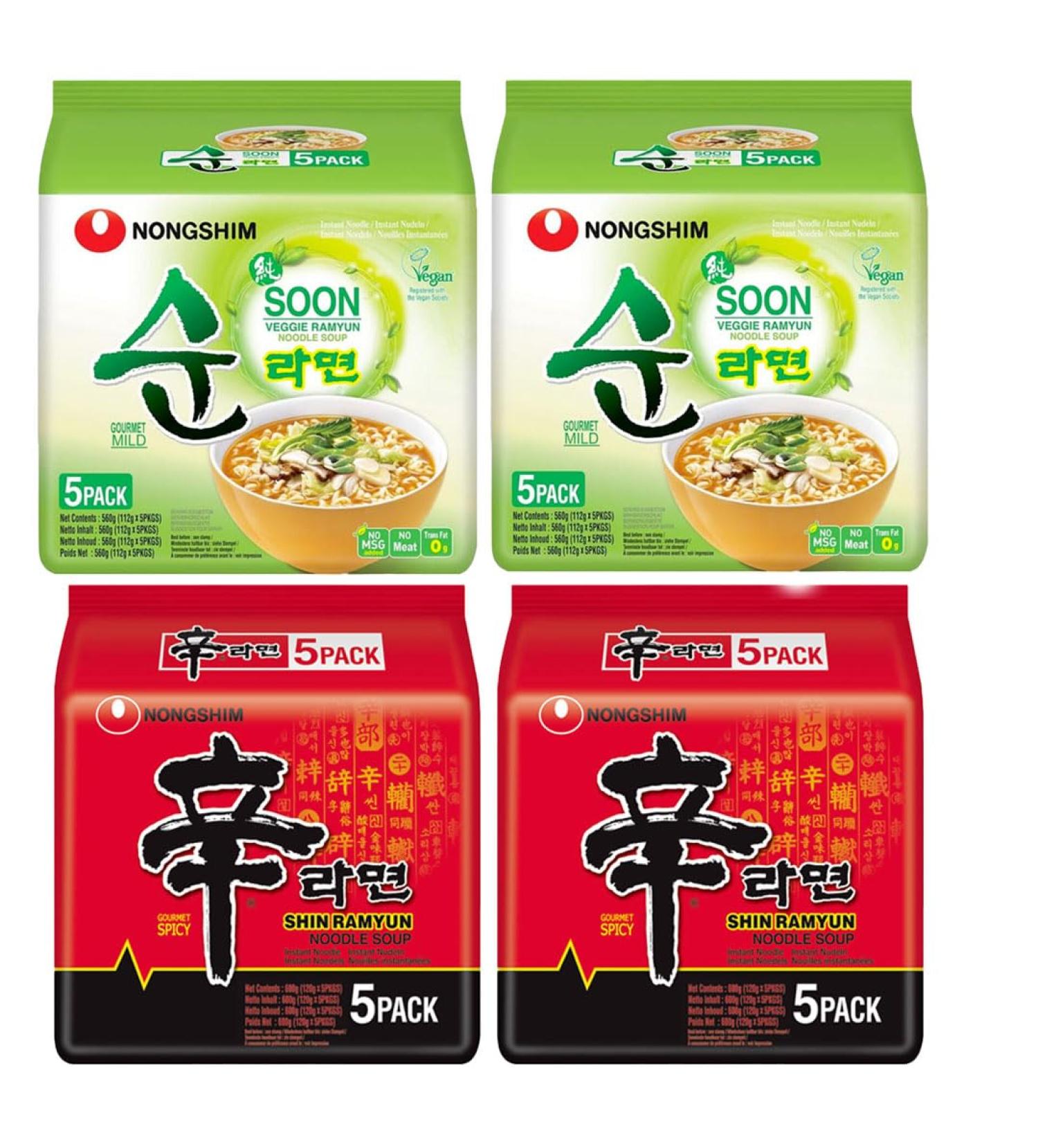 Nong Shim SHIN Ramyun Soon Veggie & Original Korean Ramen Noodles Mix Bundle (Pack of 20) HALAL Soon Veggie x 10 & Original x 10 - Buy Online on SooperMarket.com