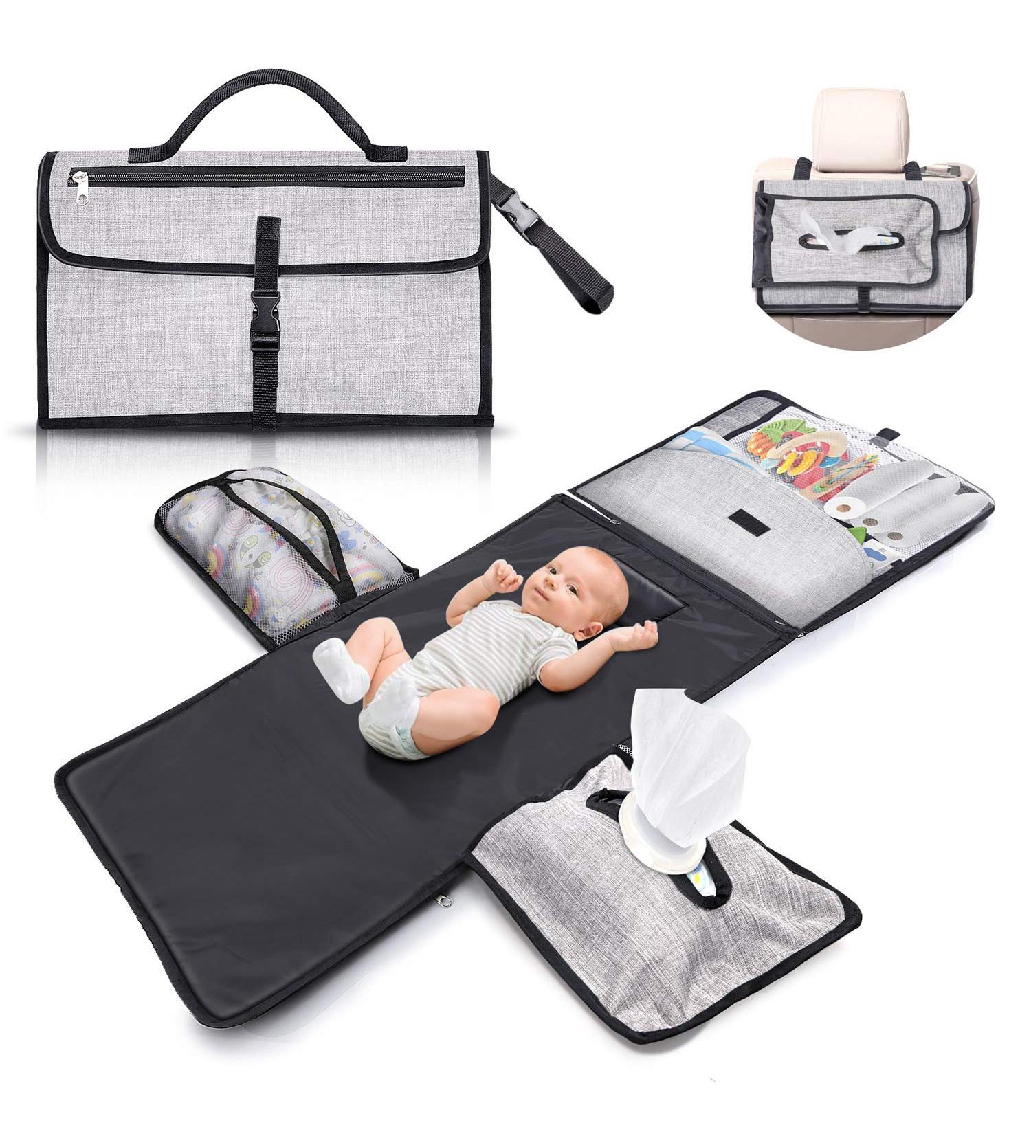 Portable Waterproof XL Baby Changing Mat with 6 Pockets and Wipe Dispenser - Buy Online on SooperMarket.com