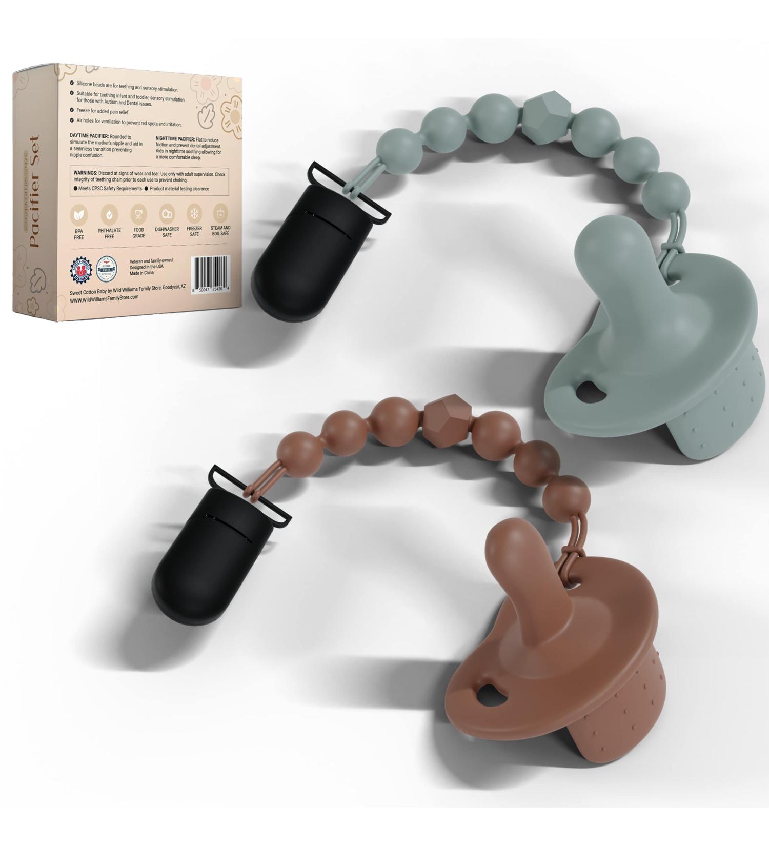 Silicone Pacifier 2 Pack with Clip for Breastfeeding Babies - Daytime and Nighttime Orthodontic Teething Design - Suitable for Newborns to Toddlers - Buy Online on SooperMarket.com