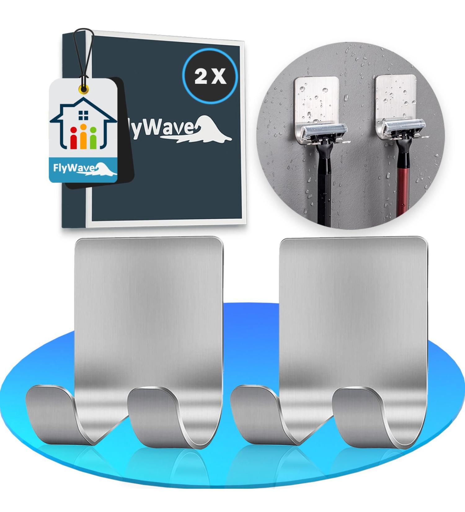 Buy Flywave Stainless Steel Razor Holder - Self-Adhesive Shower Bracket No Drilling Ideal for Bathrooms Kitchens & Bedrooms - 2 Pieces - Buy Online on SooperMarket.com