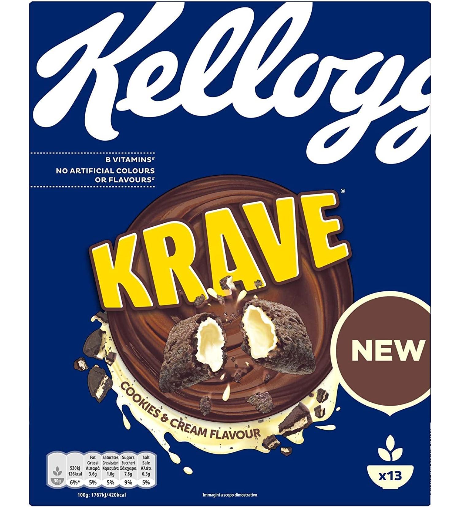 6 x Kellogg's Krave Cookies & Cream Flavour Crispy Cocoa Cereals Filled with Cream - Buy Online on SooperMarket.com