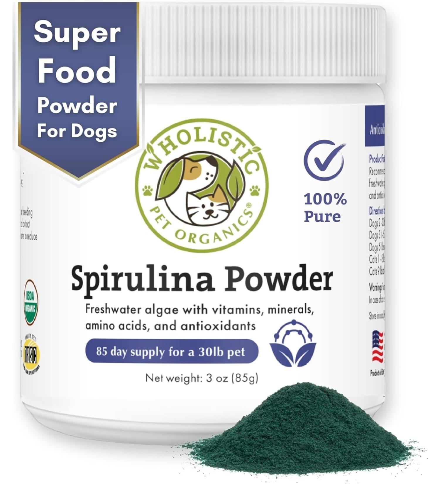Wholistic Pet Organics Organic Spirulina Powder for Dogs - 4 Oz Superfood Multivitamin Supplement - Buy Online on SooperMarket.com