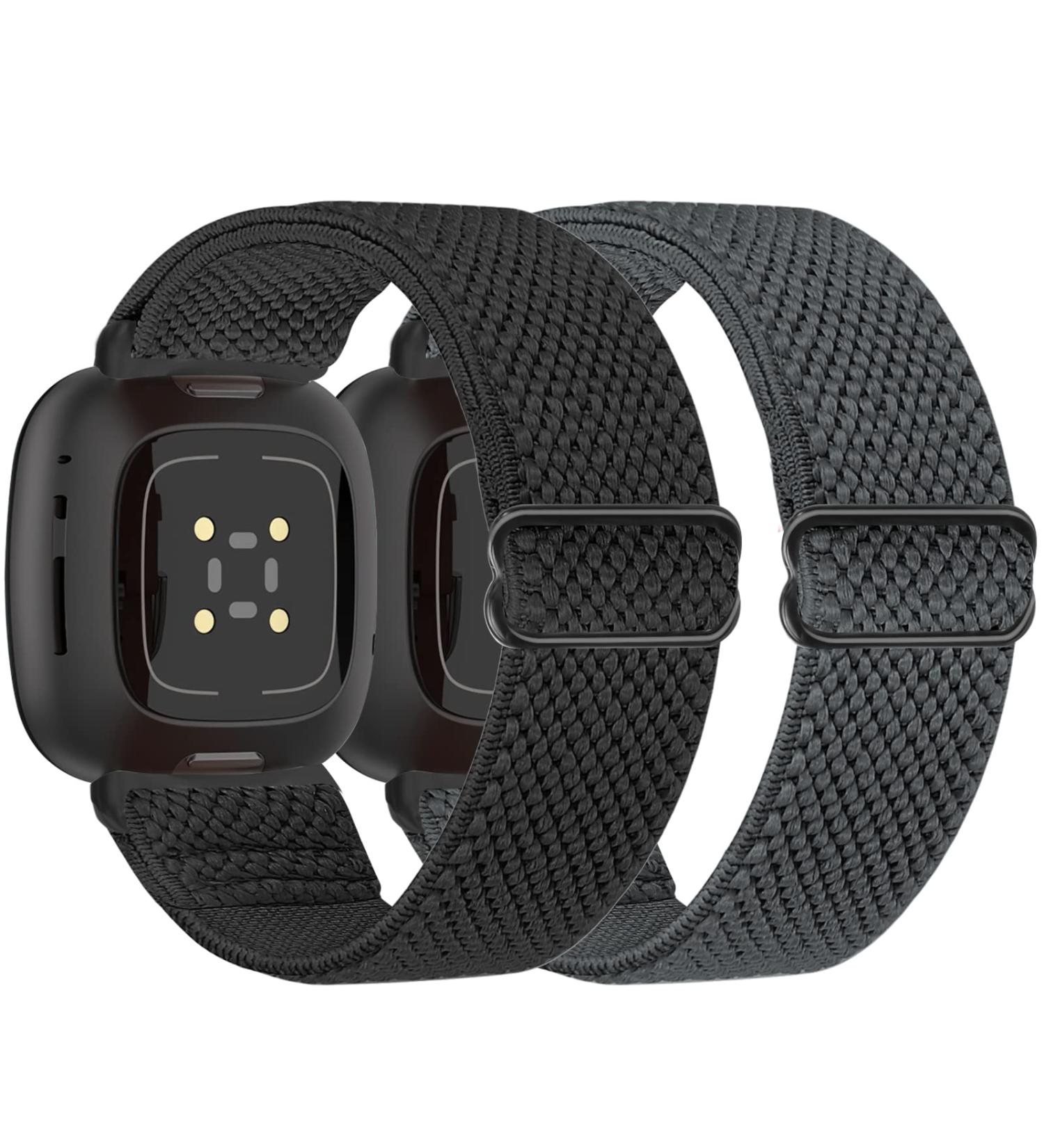 TipPTops 2 Pack Replacement Arm Strap for Fitbit Versa 4 Versa 3 Sense 2 - Adjustable Sports Nylon Bracelet for Men & Women - Black & Gray - Buy Online on SooperMarket.com