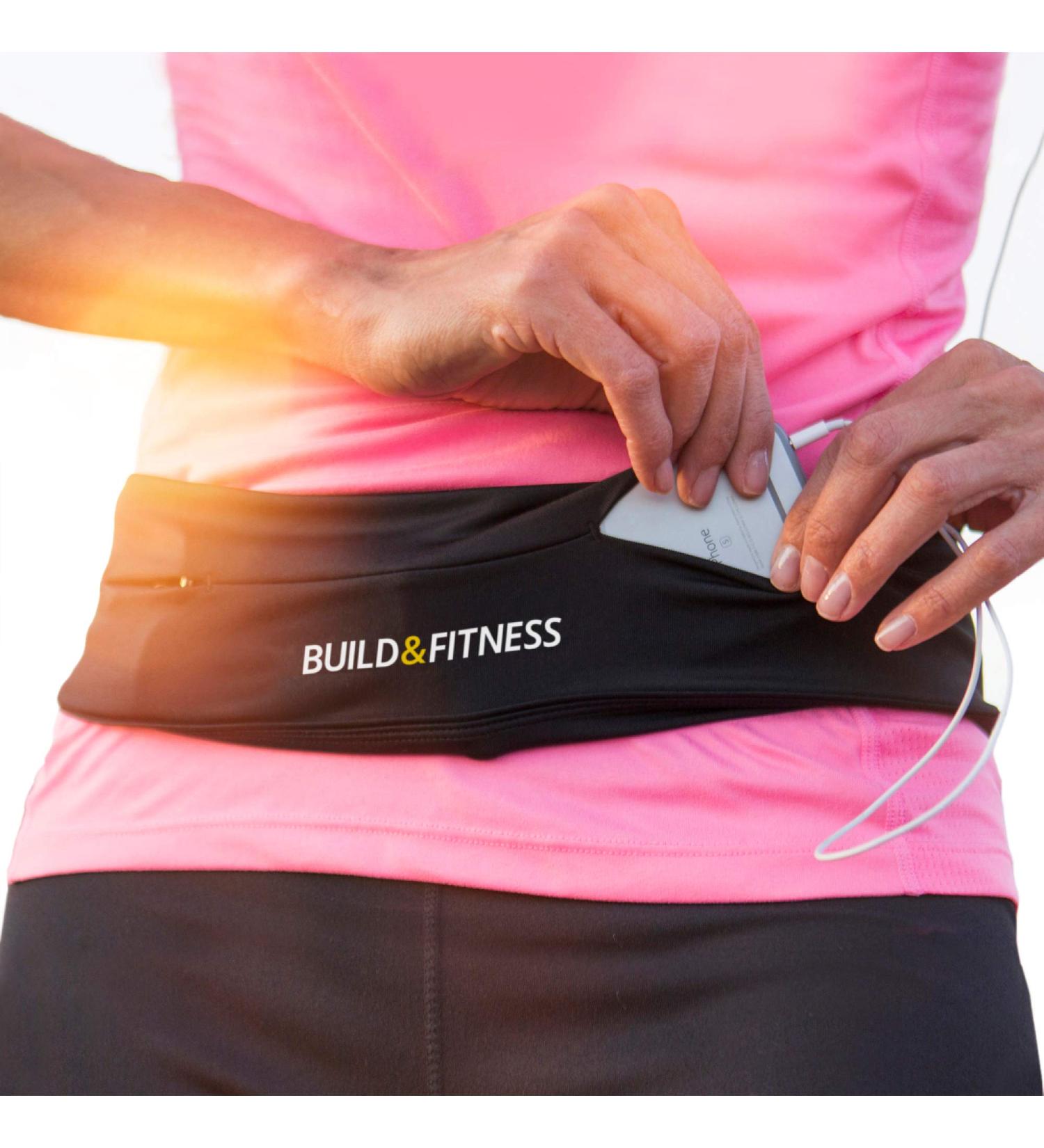 Buy Build & Fitness Running Belt for Men & Women Flip-Waist Pocket Key Clip & Cell Phone Holder for iPhones & Samsung - Adjustable 34 -39 (87-98cm) - Black - Buy Online on SooperMarket.com