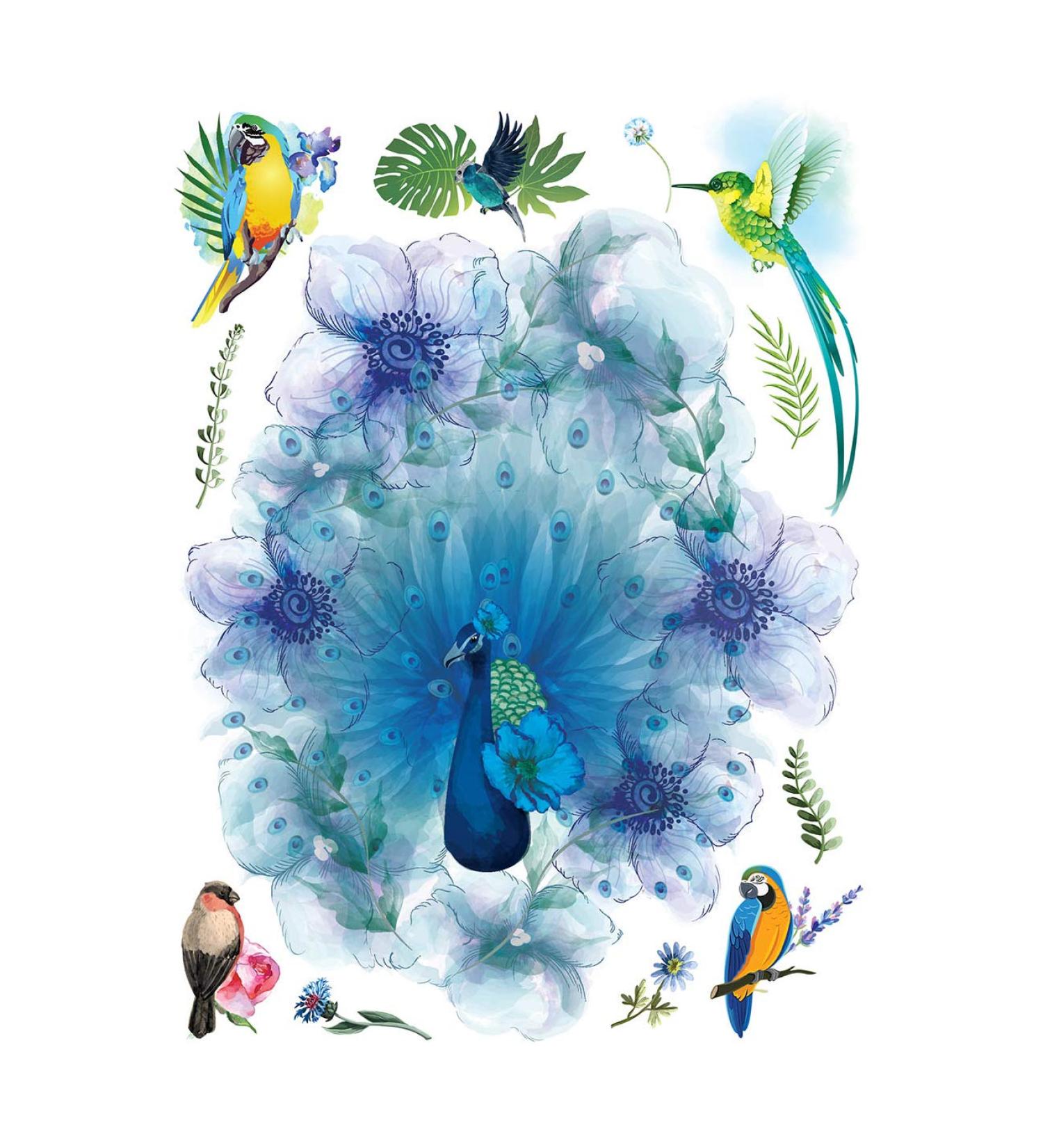 Supperb Large Temporary Tattoos - Watercolor Dream of peacock & Hummingbirds