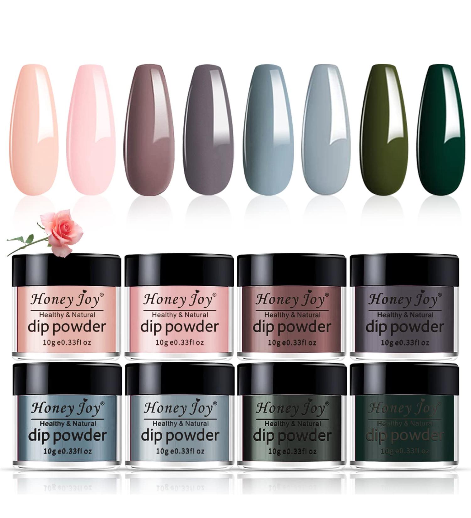 Honey Joy 8pcs/set Fine Dipping Powder Dip Kit Powder Nail Color System Orange Green Yellow Red Purple Dark Blue Like Gel Polish Effect Even & Smooth Finishing (Dip-8pcs-03)