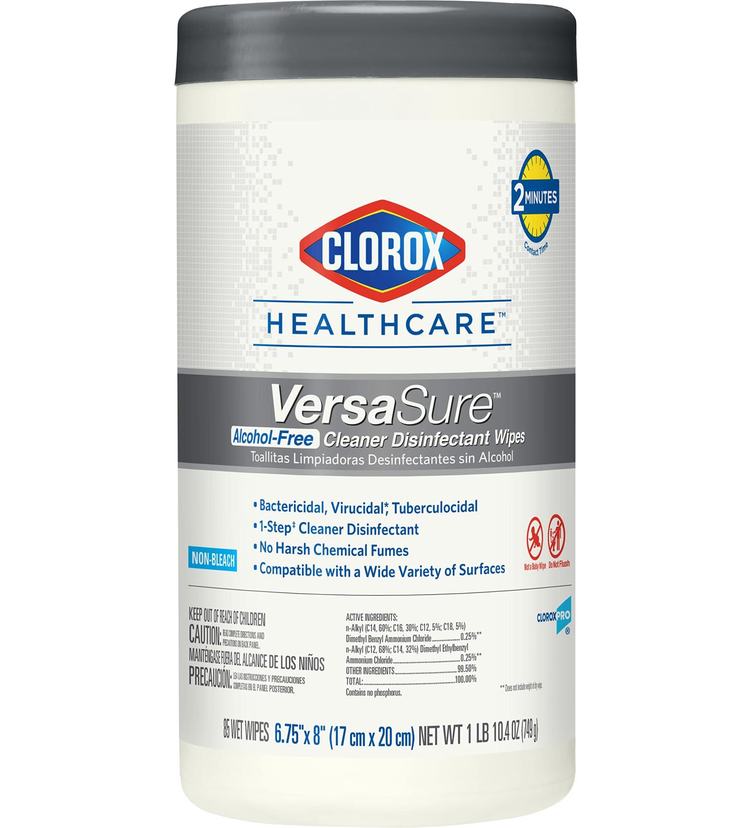 CloroxPro Healthcare Versasure Cleaner Disinfectant Wipes - Alcohol-Free, Healthcare & Industrial Cleaning - 85 Count Canister - Buy Online on SooperMarket.com