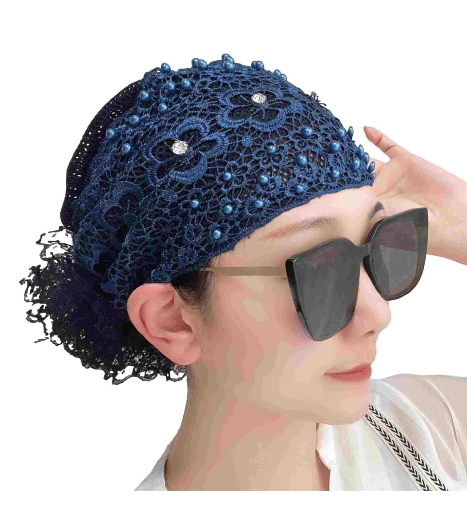 Dranng Lace Hairband Headwrap Lace Elastic - Pearl Lace Stretch Headbands Cloth Elegant Headband Women Hair Accessories Navy Blue - Buy Online on SooperMarket.com