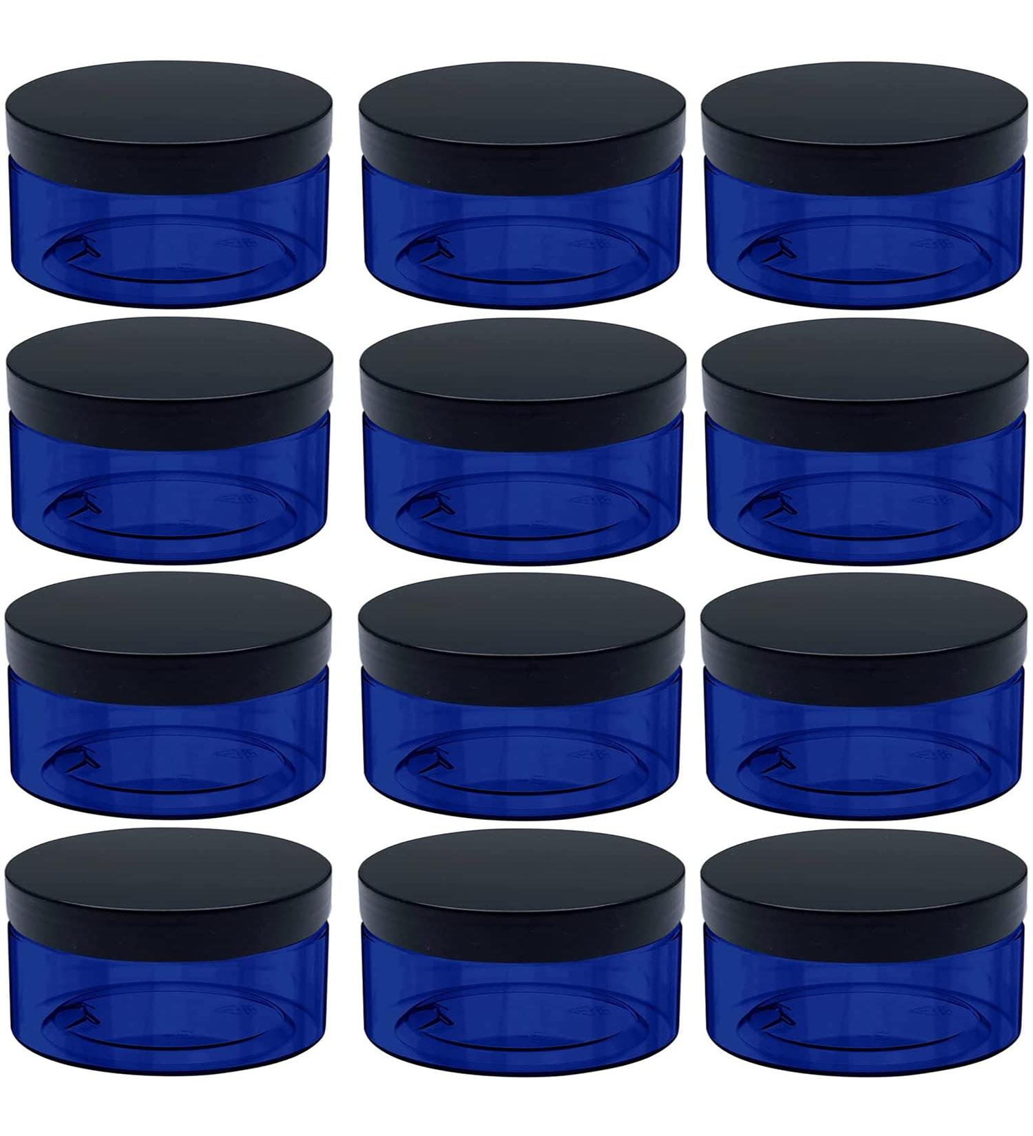 5 oz Blue Plastic Cosmetic Jars with Lids - Set of 12 Refillable Containers for Creams, Lotions, Makeup, Bath Salt, Ointments, and Body Butter - Buy Online on SooperMarket.com